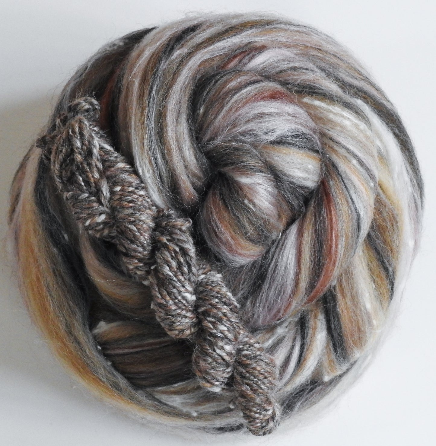 Clouded Leopard - Custom Blended Top- Merino/ Shetland/ Tussah Silk/ Baby Camel /Tweed Blend (25/25/25/15/10)