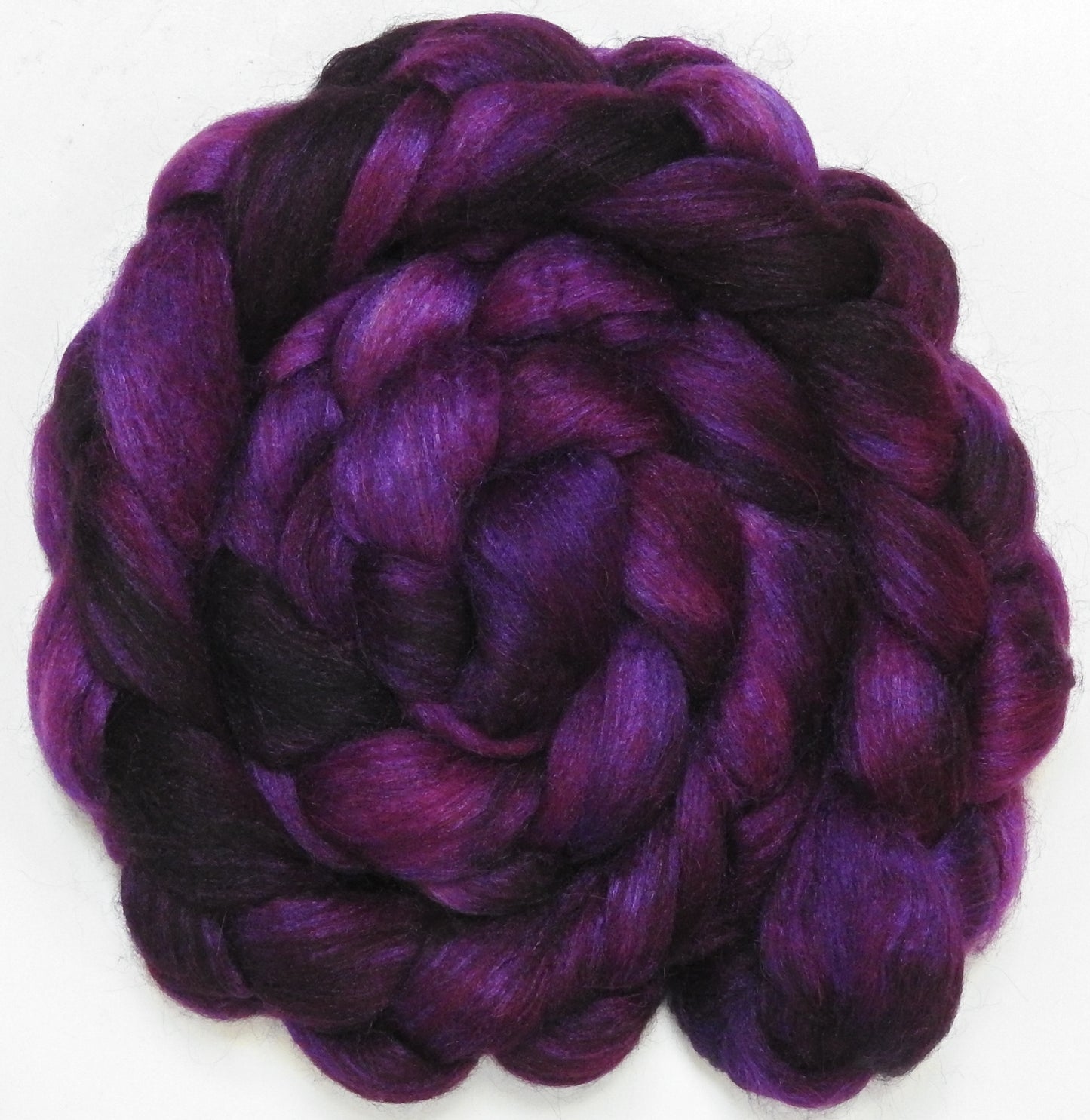 Aubergine (5.6 oz) - Batt in a Braid #6 - 1/3 Grey Baby Alpaca/1/3 Polwarth/ 1/3 Tussah Silk