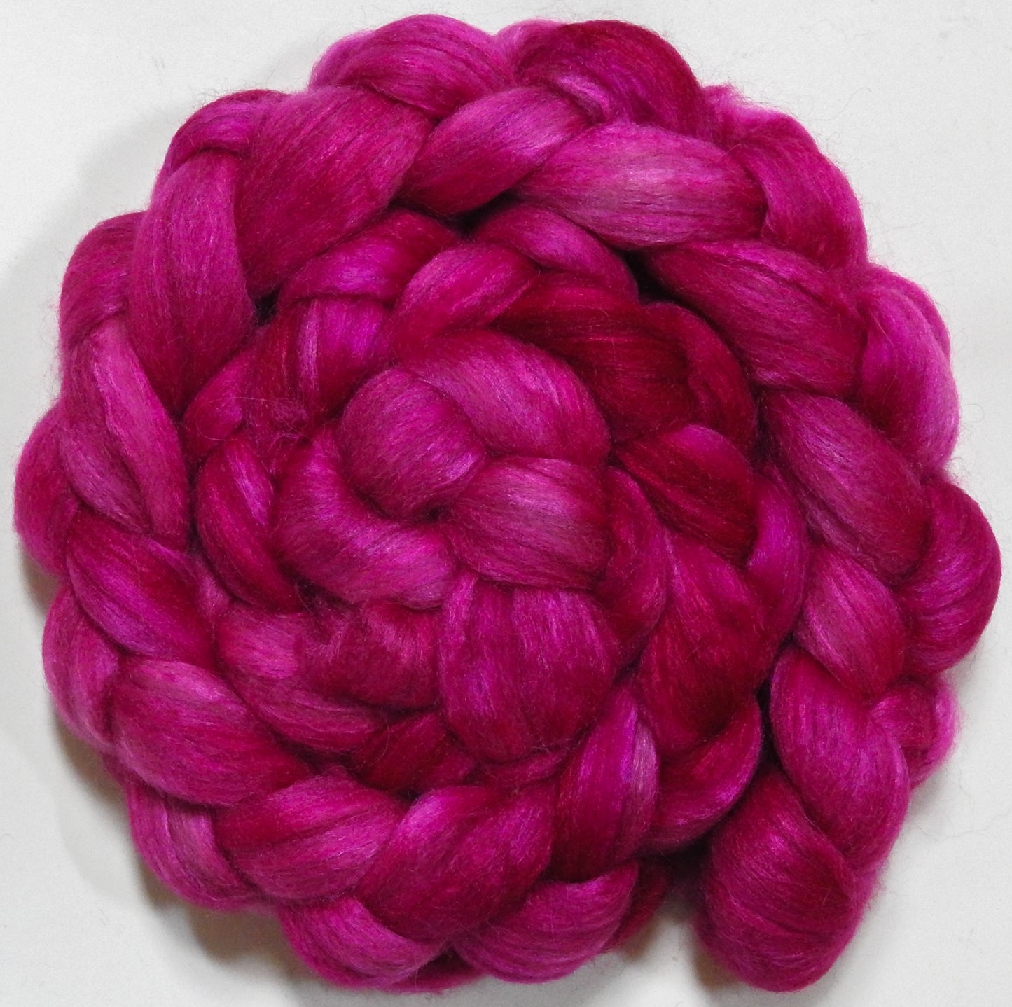 Cerise (5.7 oz) - Batt in a Braid #6 - 1/3 Grey Baby Alpaca/1/3 Polwarth/ 1/3 Tussah Silk