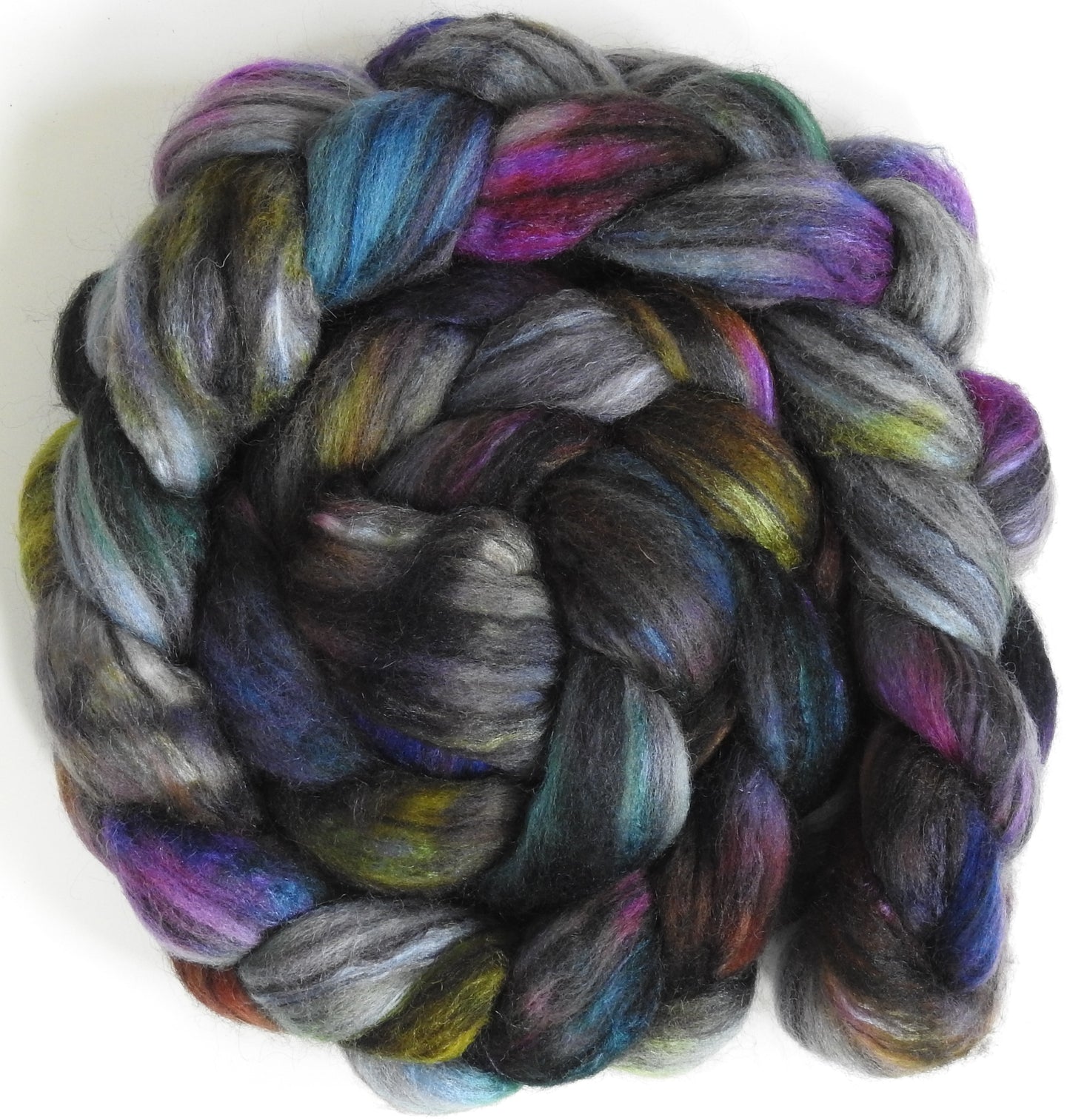 Geode (5.2 oz) Batt in a Braid #64 (Cormo/ Grey Cashgora/ Tussah Silk (50/25/25)