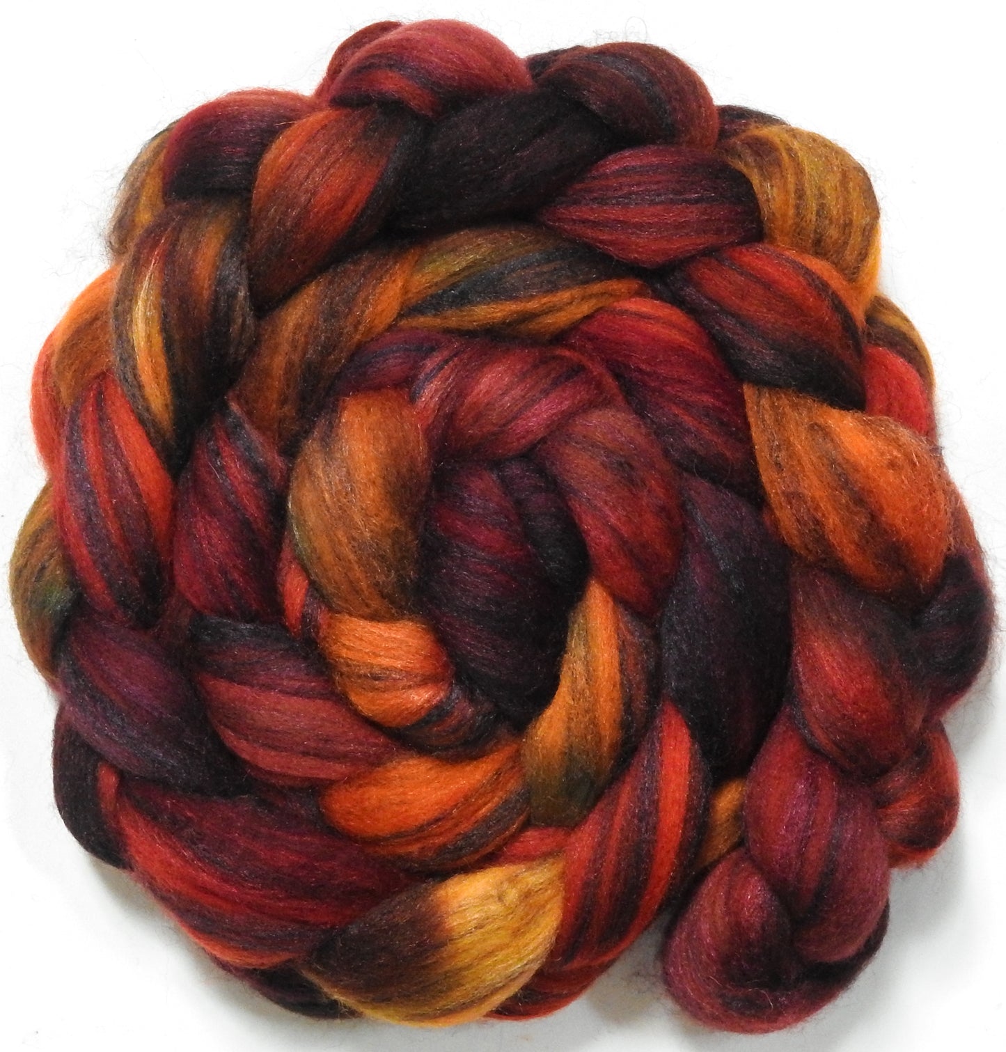 Dragon-Fire (5.8 oz) - Batt in a Braid #68 - Lt. Grey Shetland/ Falkland Merino / Black tussah silk (45/30/25)