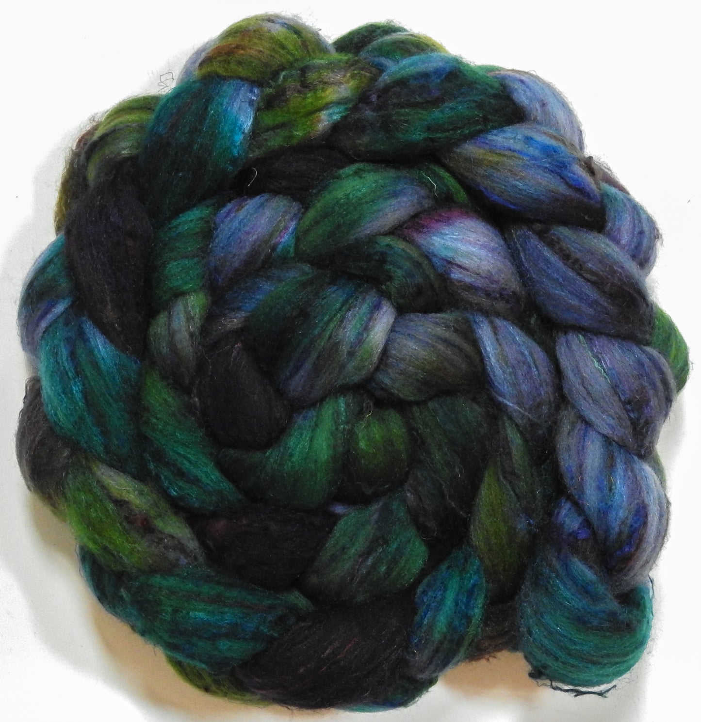 Watcher in the Water (5.6 oz) - Batt in a Braid #65 - Rambouillet/ Cormo / Sari silk/ Tussah silk (40/25/25/10)