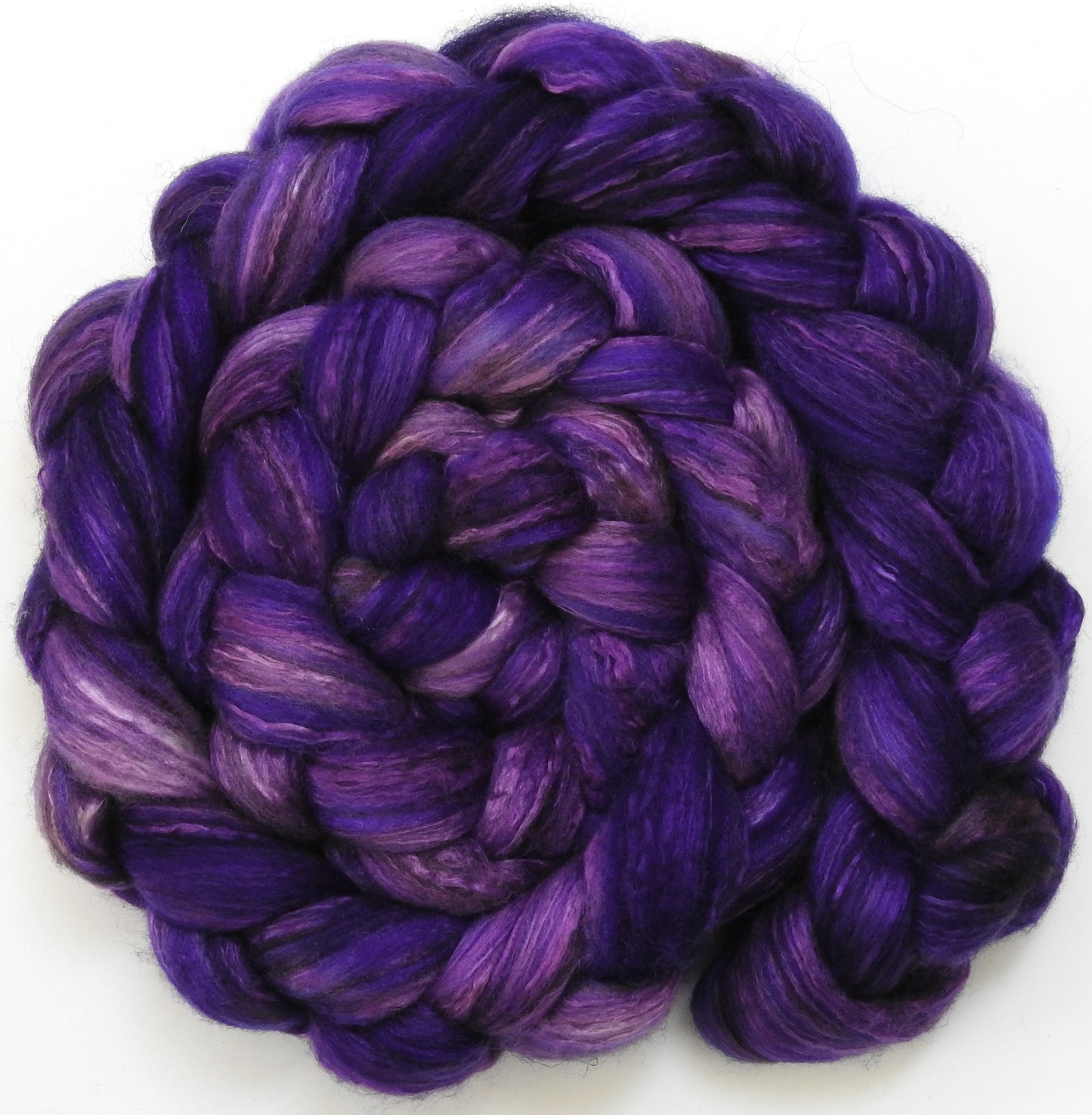 Crushed Velvet (5.5 oz) - Batt in a Braid #7 - Polwarth/ Manx / Mulberry silk/ Firestar (30/30/30/10)