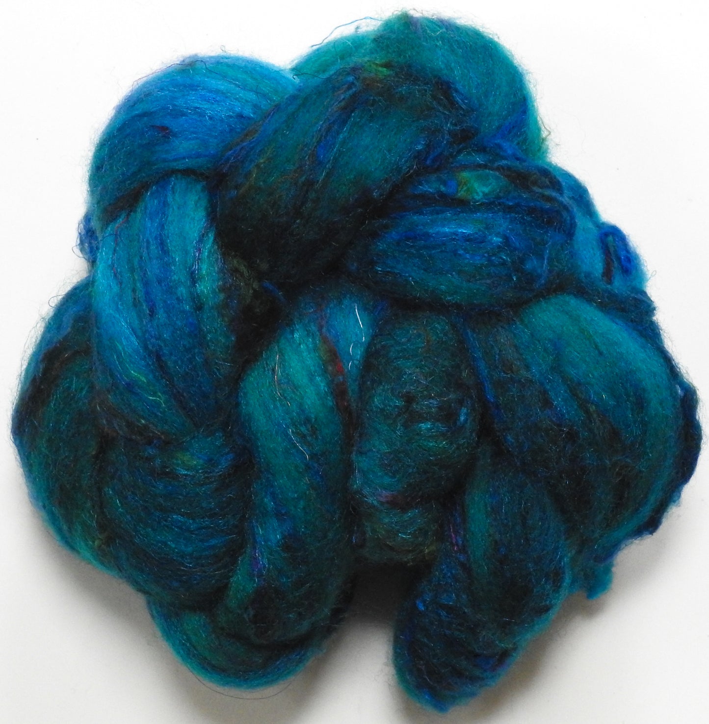 Siren (1.6 oz) - Batt in a Braid #65 - Rambouillet/ Cormo / Sari silk/ Tussah silk (40/25/25/10)