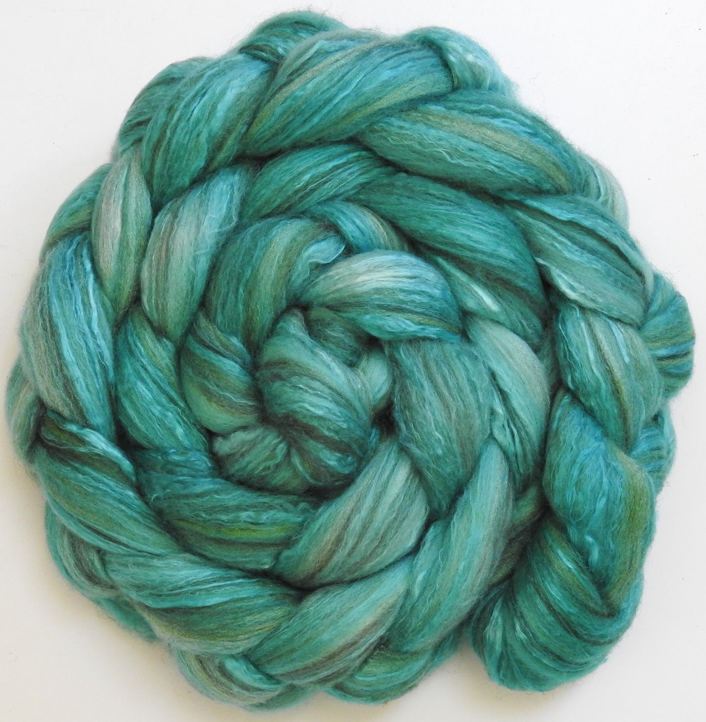 Robin's Egg (5.4 oz) - Batt in a Braid #7 - Polwarth/ Manx / Mulberry silk/ Firestar (30/30/30/10)