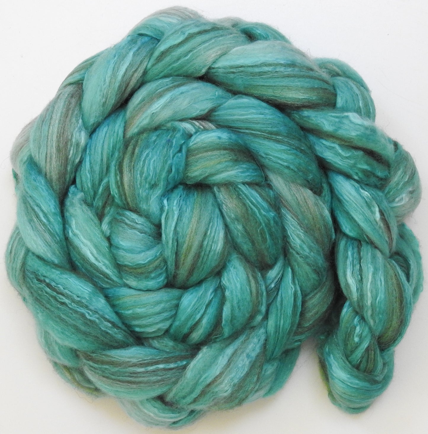 Robin's Egg (5.5 oz) - Batt in a Braid #7 - Polwarth/ Manx / Mulberry silk/ Firestar (30/30/30/10)
