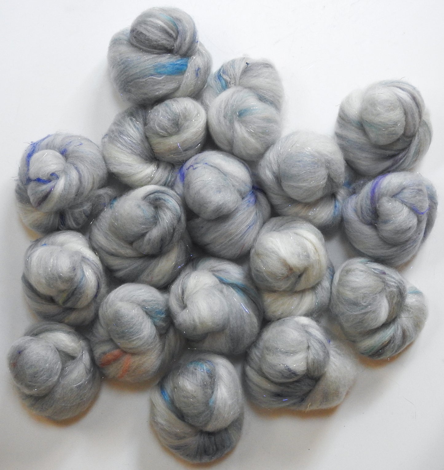 Frost Moon - Sparkle Sticklebatts - Corriedale X Southdown fleece, haunui/silk top, merino, silk, Pearl Fiber, Lonk, angelina, sari silk