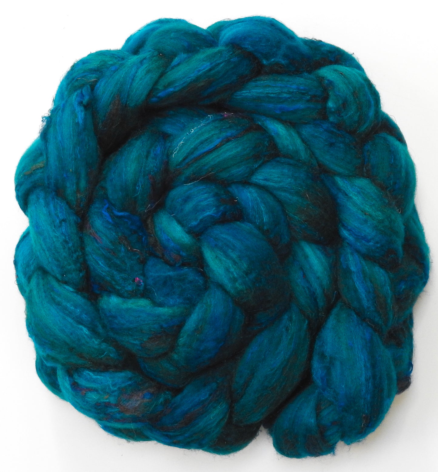 Siren (5.7 oz) - Batt in a Braid #65 - Rambouillet/ Cormo / Sari silk/ Tussah silk (40/25/25/10)