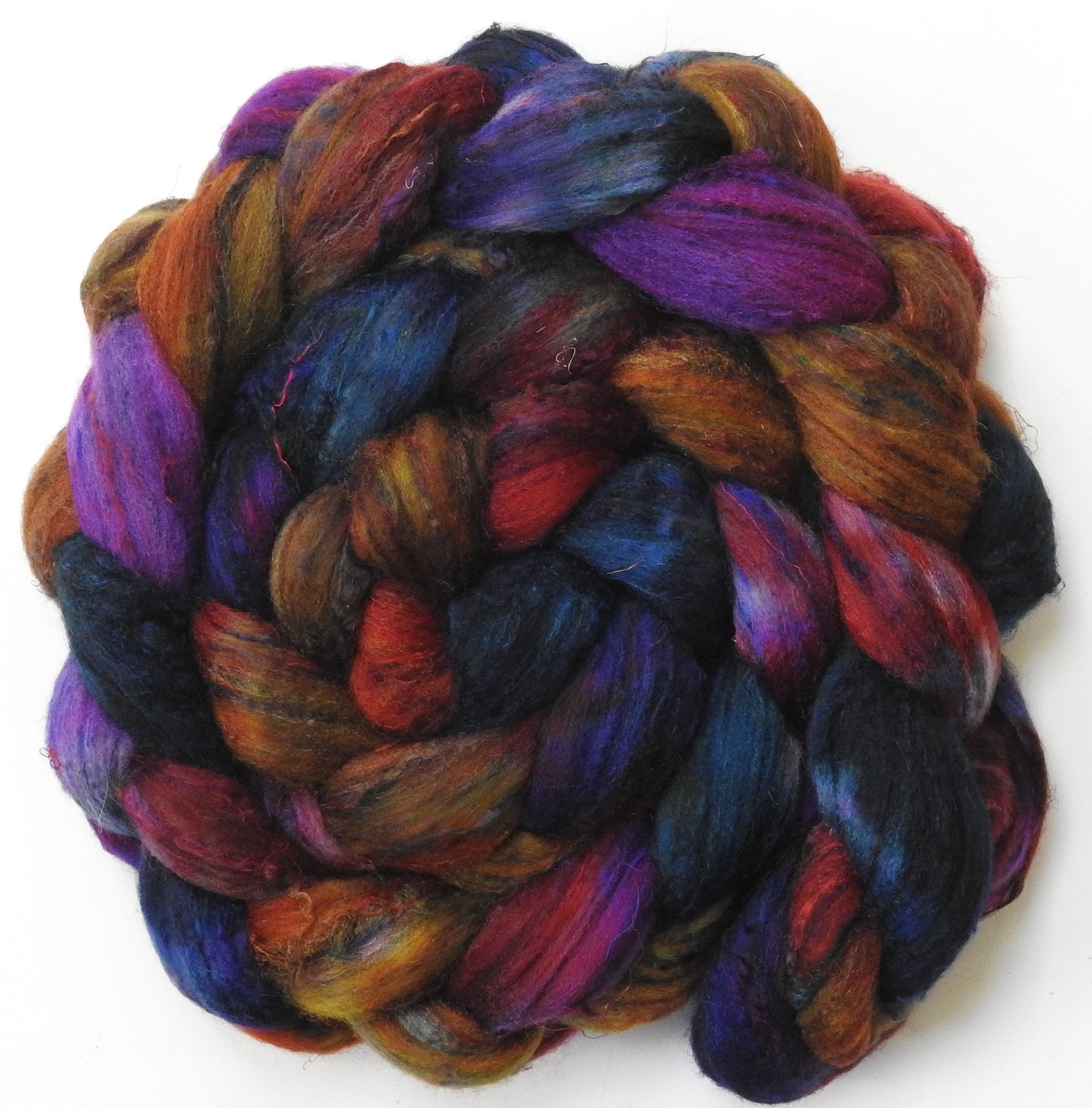 Creature Comforts (5.7 oz) - Batt in a Braid #65 - Rambouillet/ Cormo / Sari silk/ Tussah silk (40/25/25/10)