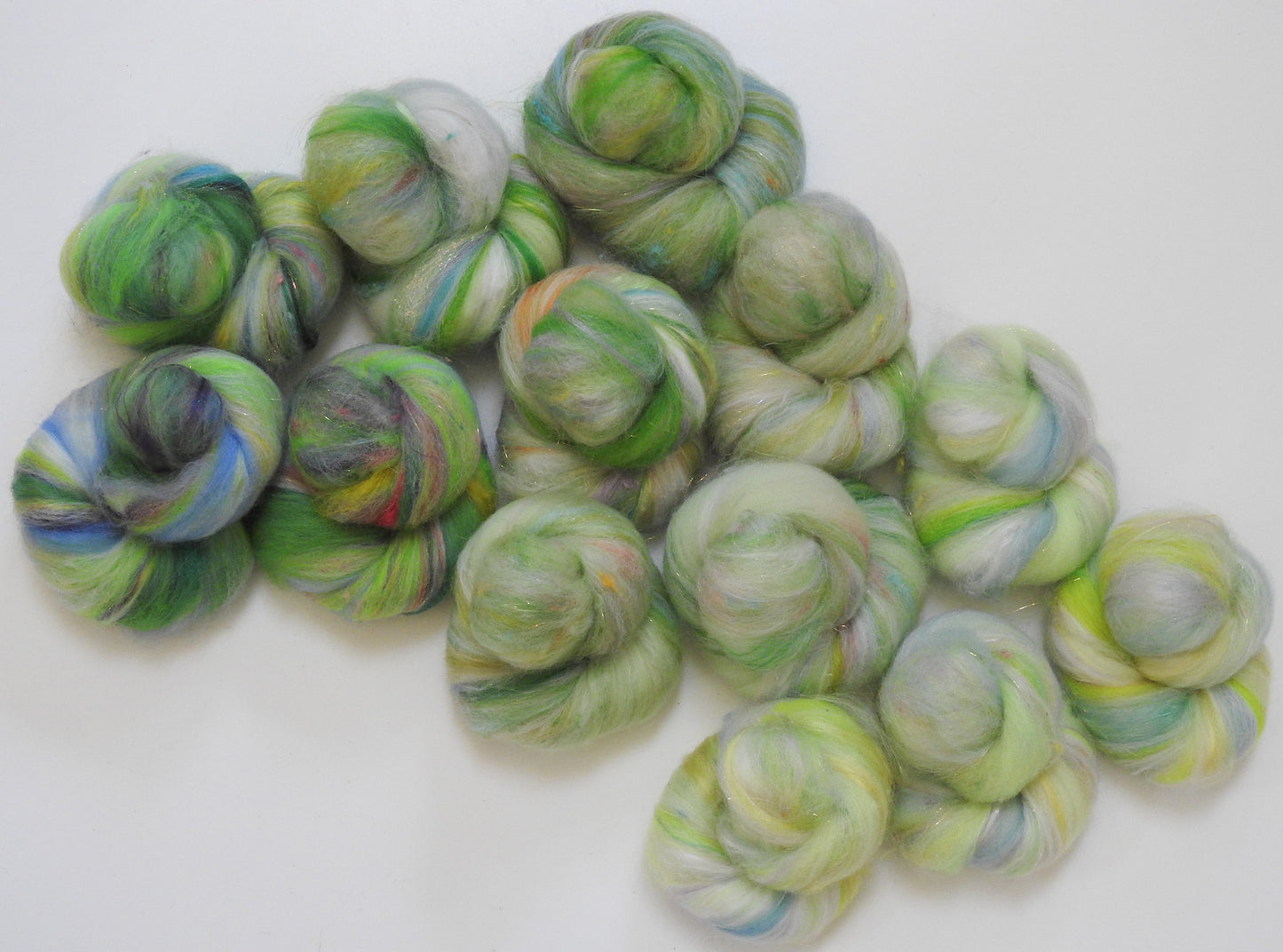 Honeydew - Sparkle Sticklebatts (4 oz) - Merino, ANGORA, Corriedale, silk, angelina, silk noil