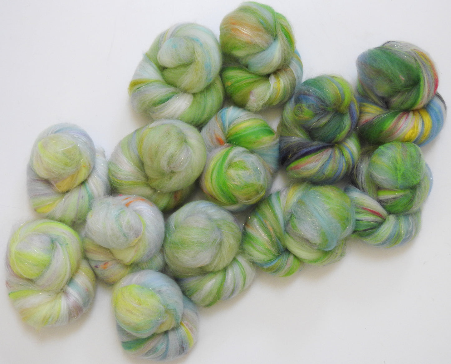 Honeydew - Sparkle Sticklebatts (4 oz) - Merino, ANGORA, Corriedale, silk, angelina, silk noil