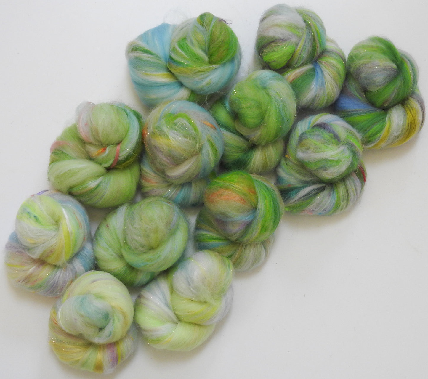 Honeydew - Sparkle Sticklebatts (4 oz) - Merino, ANGORA, Corriedale, silk, angelina, silk noil