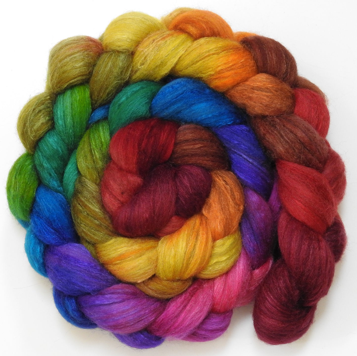 End of the Rainbow (5.5 oz)-Batt in a Braid #27- Lt. Grey Shetland/ Falkland Merino / tussah silk (50/25/25)
