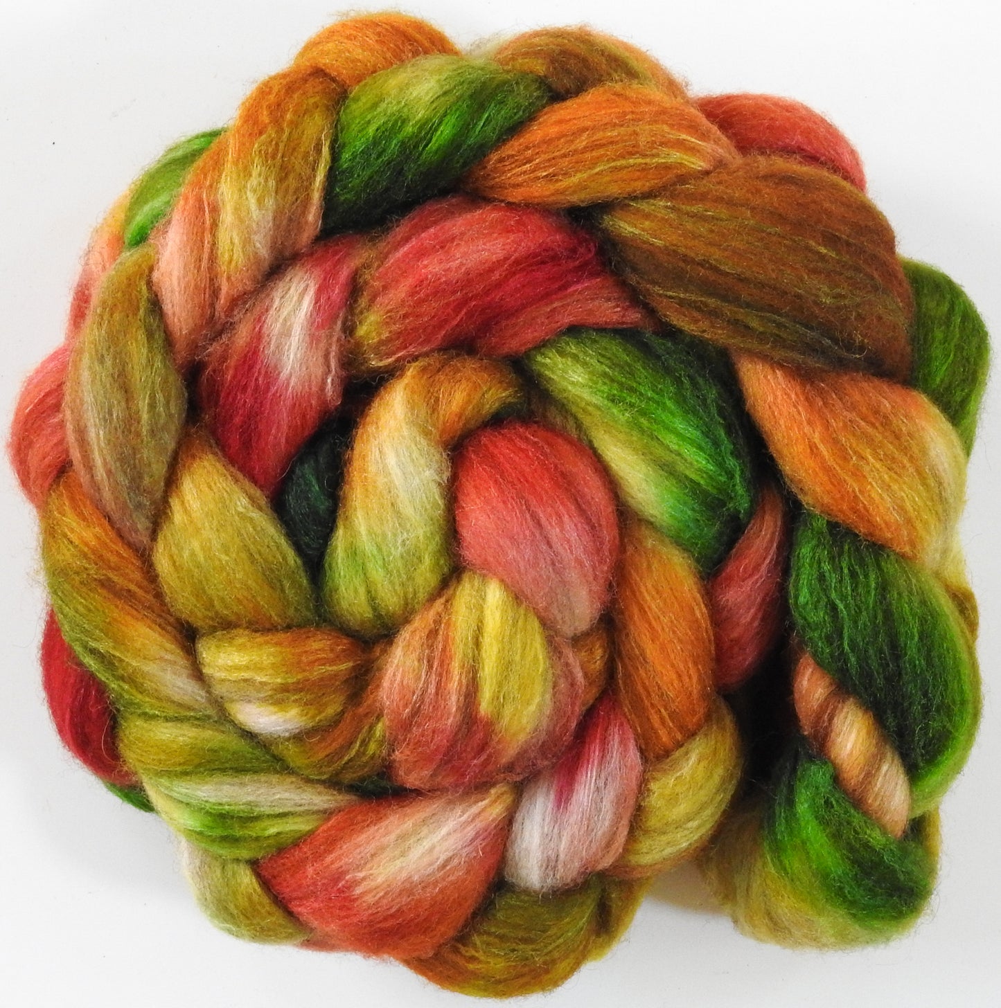 Tequila Sunrise (5.6 oz)-Batt in a Braid #27- Lt. Grey Shetland/ Falkland Merino / tussah silk (50/25/25)