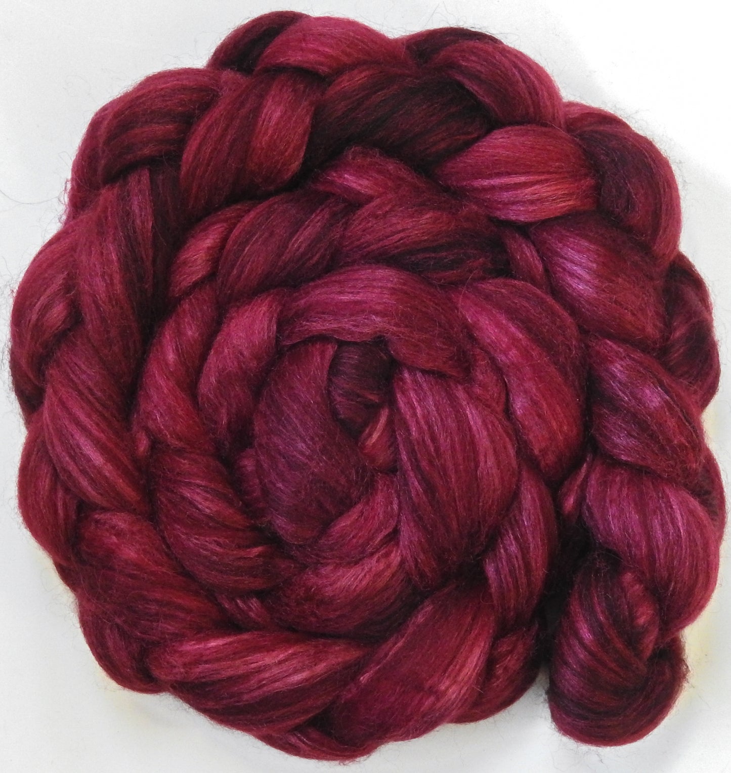 Red Velvet Cake (5.6 oz) - Batt in a Braid #6 - 1/3 Grey Baby Alpaca/1/3 Polwarth/ 1/3 Tussah Silk