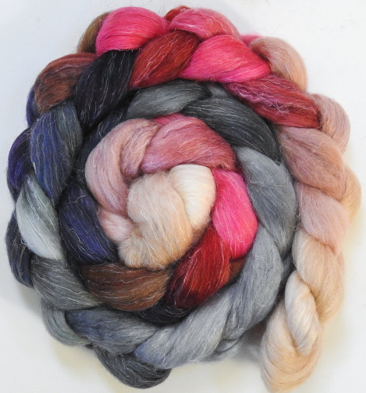 First Light (5.6 oz) - Batt in a Braid #3 - Polwarth/ Tussah Silk/ Flax (50/25/25)