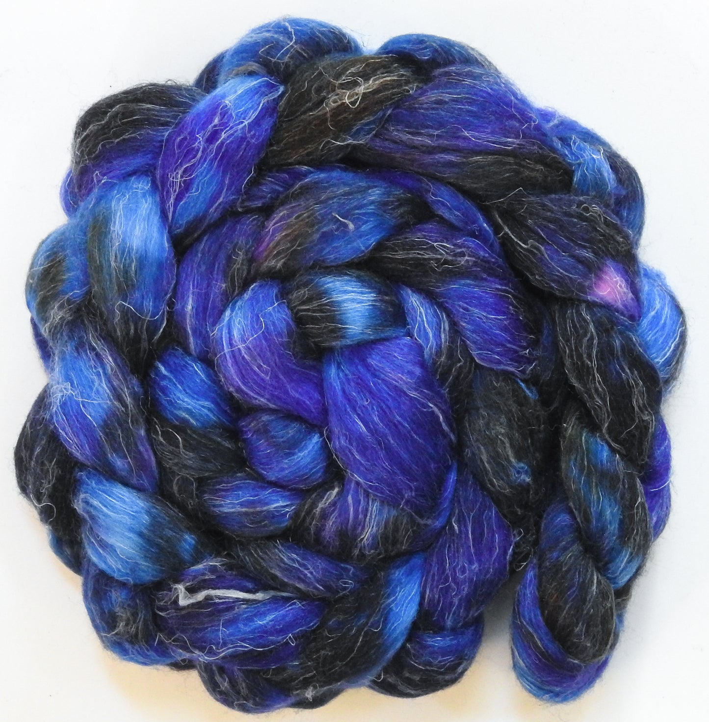 Moonlight Sonata (5.7 oz) - Batt in a Braid #3 - Polwarth/ Tussah Silk/ Flax (50/25/25)