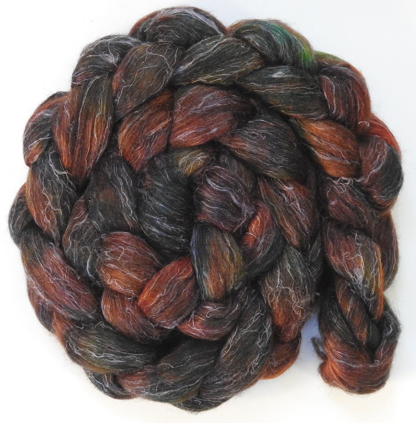 Pinecone (5.8 oz) - Batt in a Braid #3 - Polwarth/ Tussah Silk/ Flax (50/25/25)