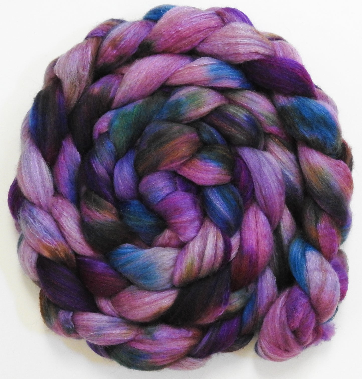 Sweet Violets (5.5 oz) - Batt in a Braid #7 - Polwarth/ Manx / Mulberry silk/ Firestar (30/30/30/10)