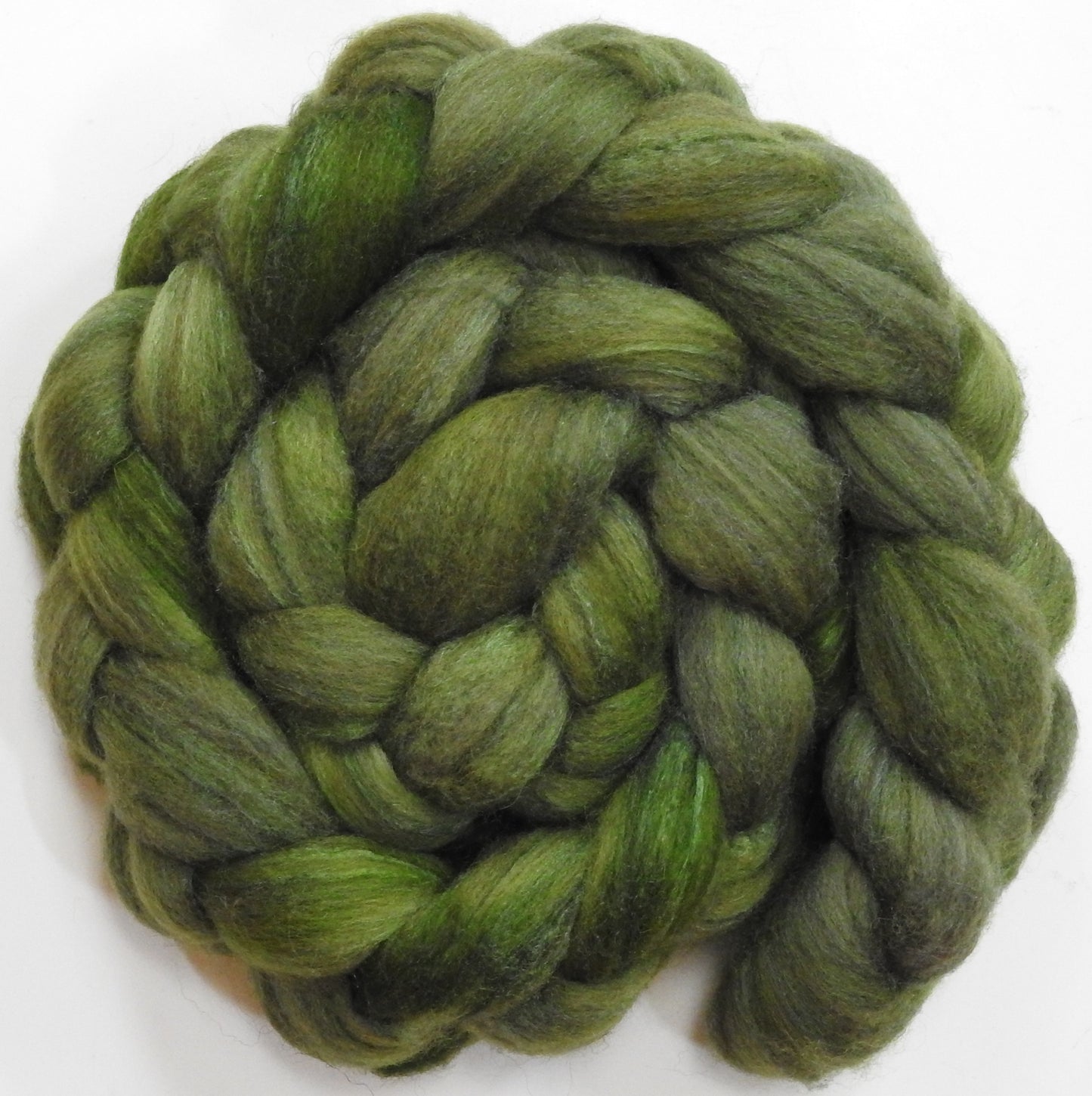 Bottle Green (5.6 oz) - Batt in a Braid #27 - Lt. Grey Shetland/ Falkland Merino / tussah silk (50/25/25)