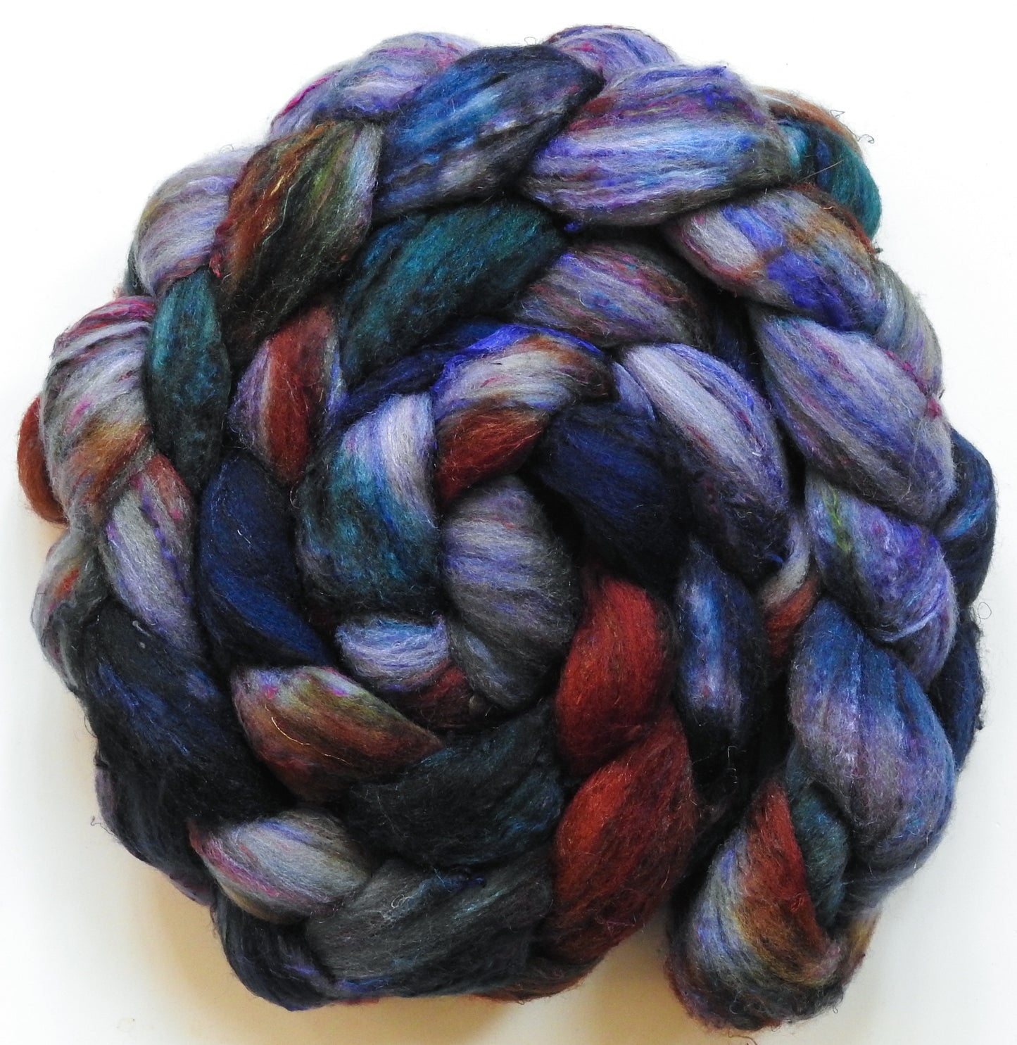 Et tu, Brute? (5.6 oz) - Batt in a Braid #65 - Rambouillet/ Cormo / Sari silk/ Tussah silk (40/25/25/10)