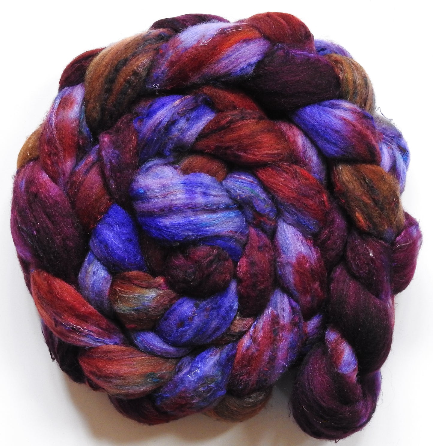 March Madness (5.6 oz) - Batt in a Braid #65 - Rambouillet/ Cormo / Sari silk/ Tussah silk (40/25/25/10)