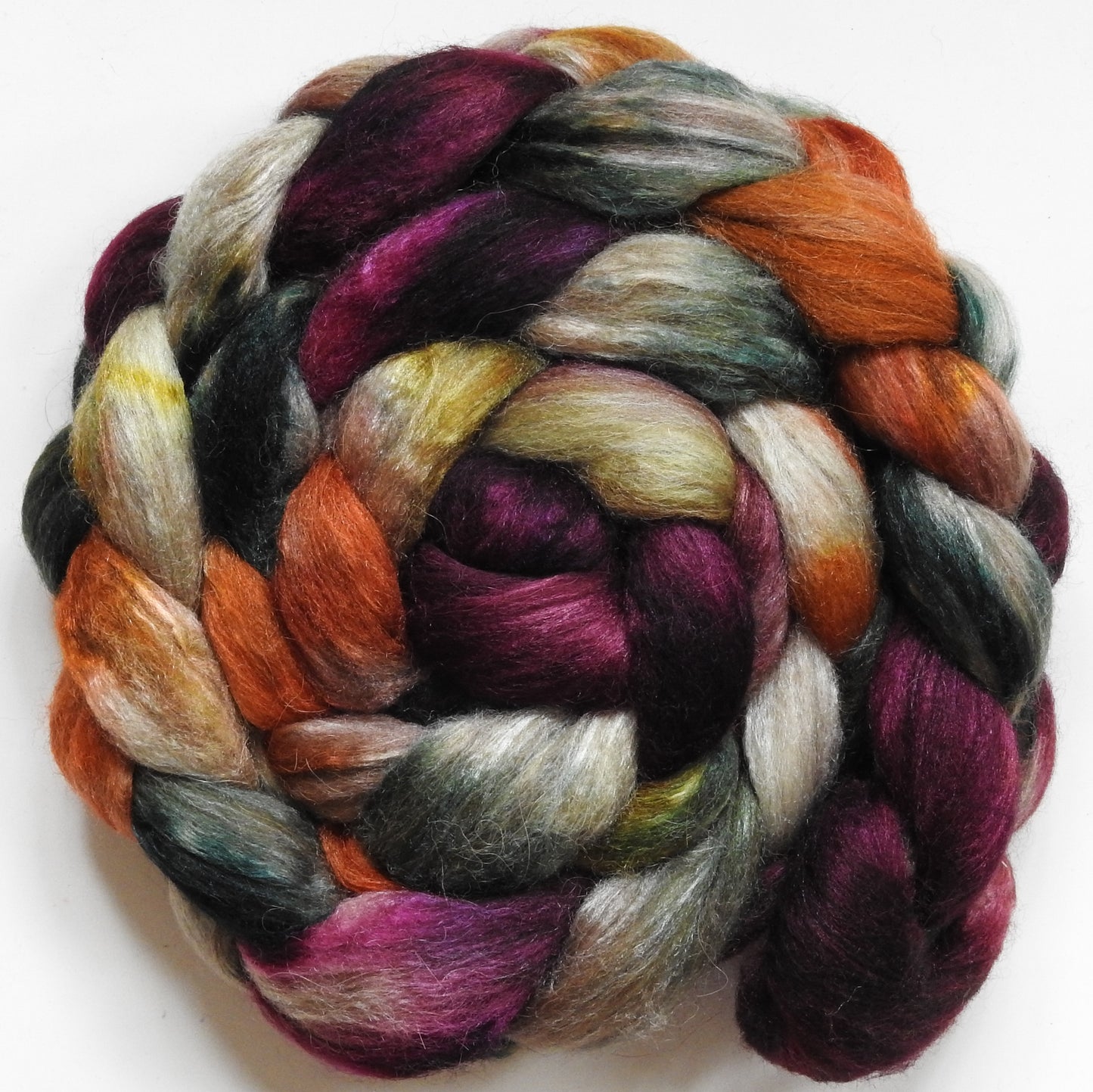 Leatherbound (5.6 oz) - Batt in a Braid #6 - 1/3 Grey Baby Alpaca/1/3 Polwarth/ 1/3 Tussah Silk