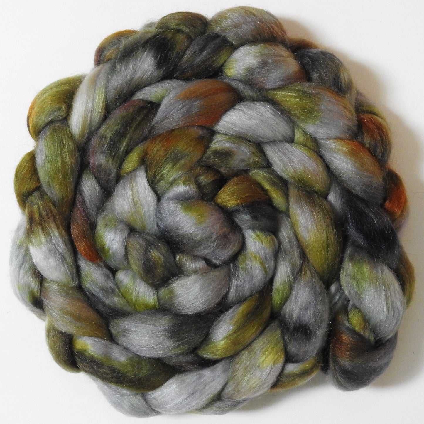 Lichenology (5.8 oz) -Batt in a Braid #10- Superfine Merino/ Silk/Kid Mohair /Corriedale(25/25/25/25)