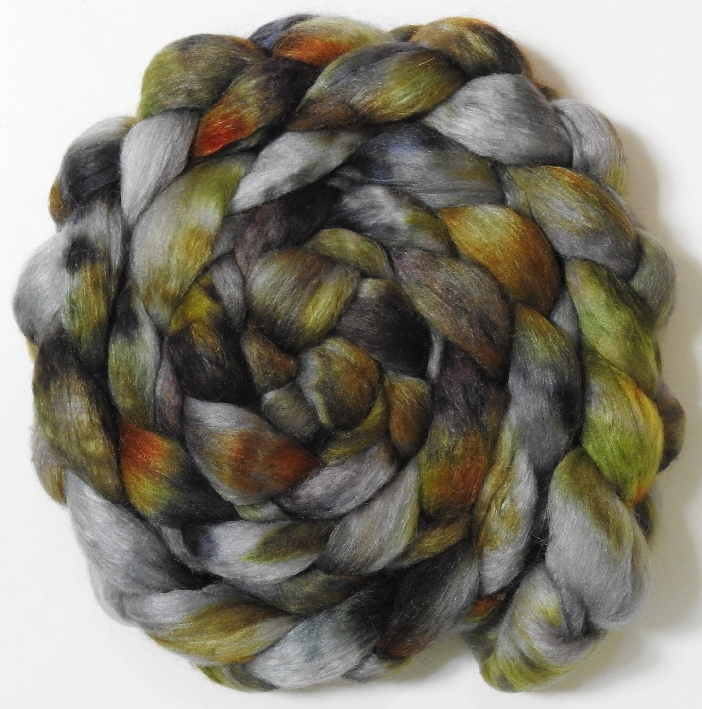 Lichenology (5.8 oz) -Batt in a Braid #10- Superfine Merino/ Silk/Kid Mohair /Corriedale(25/25/25/25)
