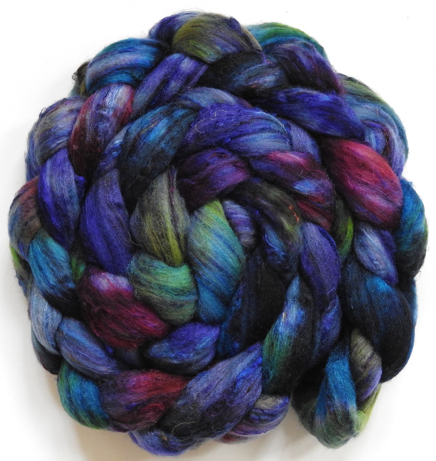 Navigator (5.6 oz) - Batt in a Braid #65 - Rambouillet/ Cormo / Sari silk/ Tussah silk (40/25/25/10)