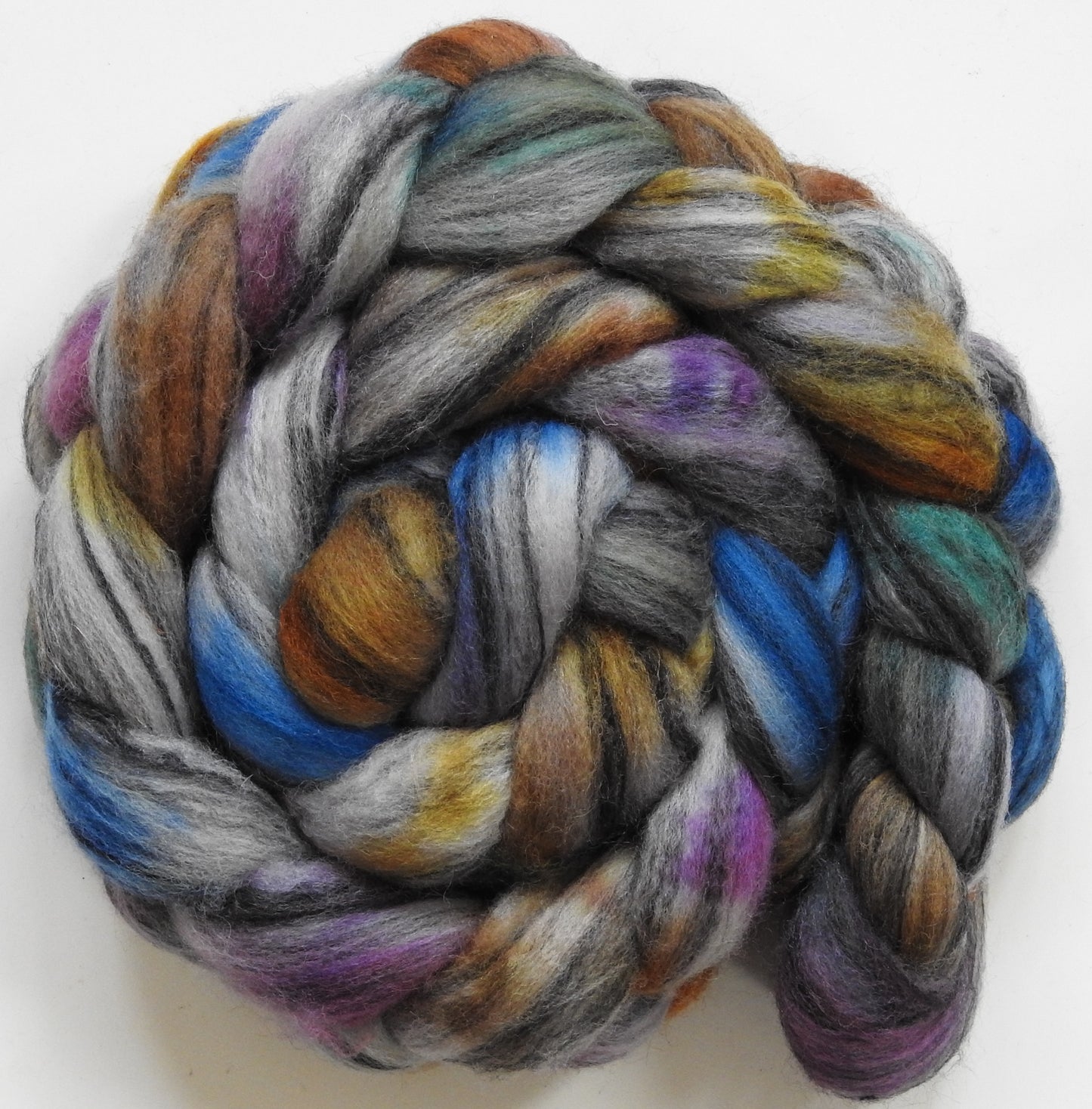 Glass Houses (5.6 oz) - Batt in a Braid #68 - Lt. Grey Shetland/ Falkland Merino / Black tussah silk (45/30/25)