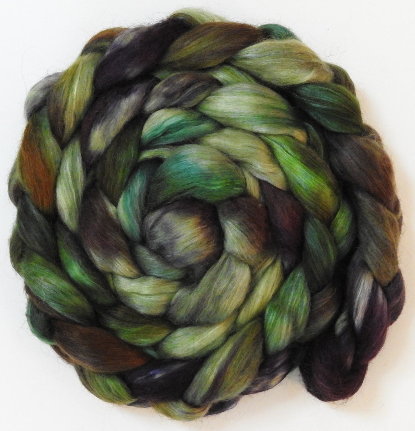 Serpentine (5.7 oz) - Batt in a Braid #52- Wensleydale/ Mulberry silk/ Polwarth (60/25/15)