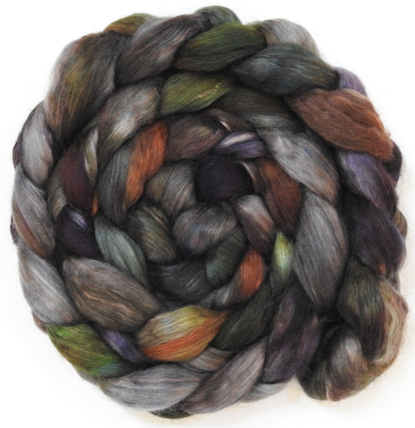 Lodestone (5.7 oz)- Batt in a Braid #52- Wensleydale/ Mulberry silk/ Polwarth (60/25/15)