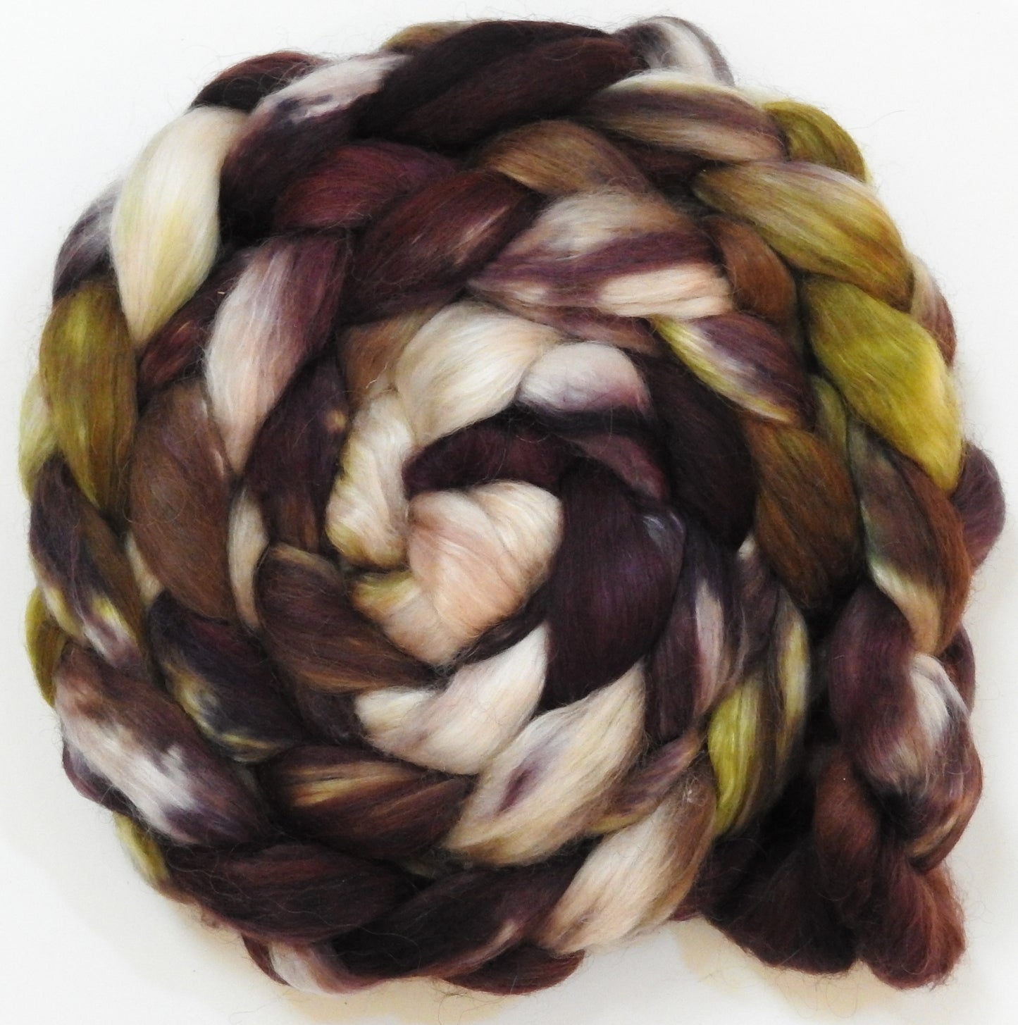 Travertine (5.6 oz) - Batt in a Braid #52- Wensleydale/ Mulberry silk/ Polwarth (60/25/15)