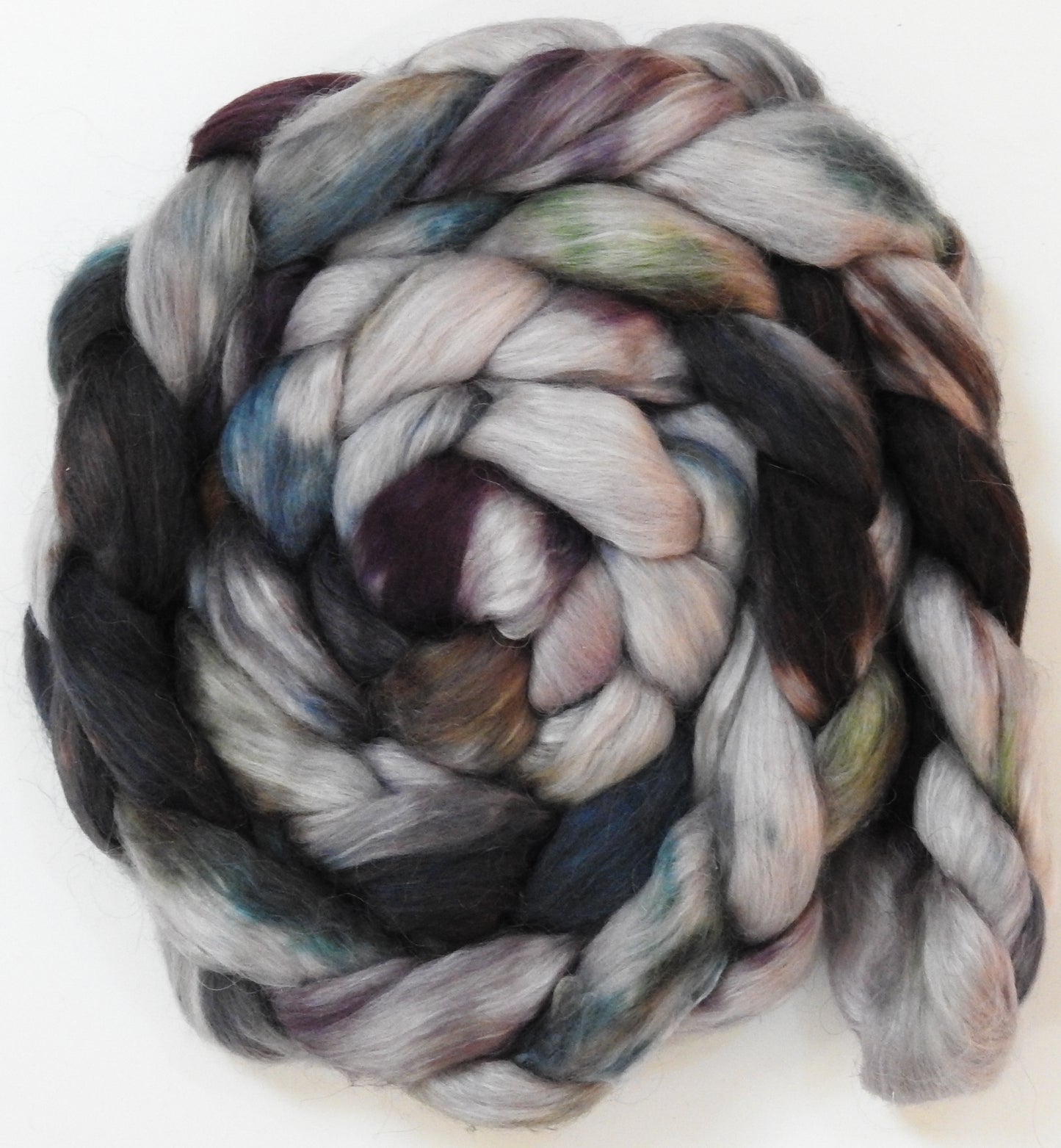 Kyanite (5.6 oz) - Batt in a Braid #52- Wensleydale/ Mulberry silk/ Polwarth (60/25/15)