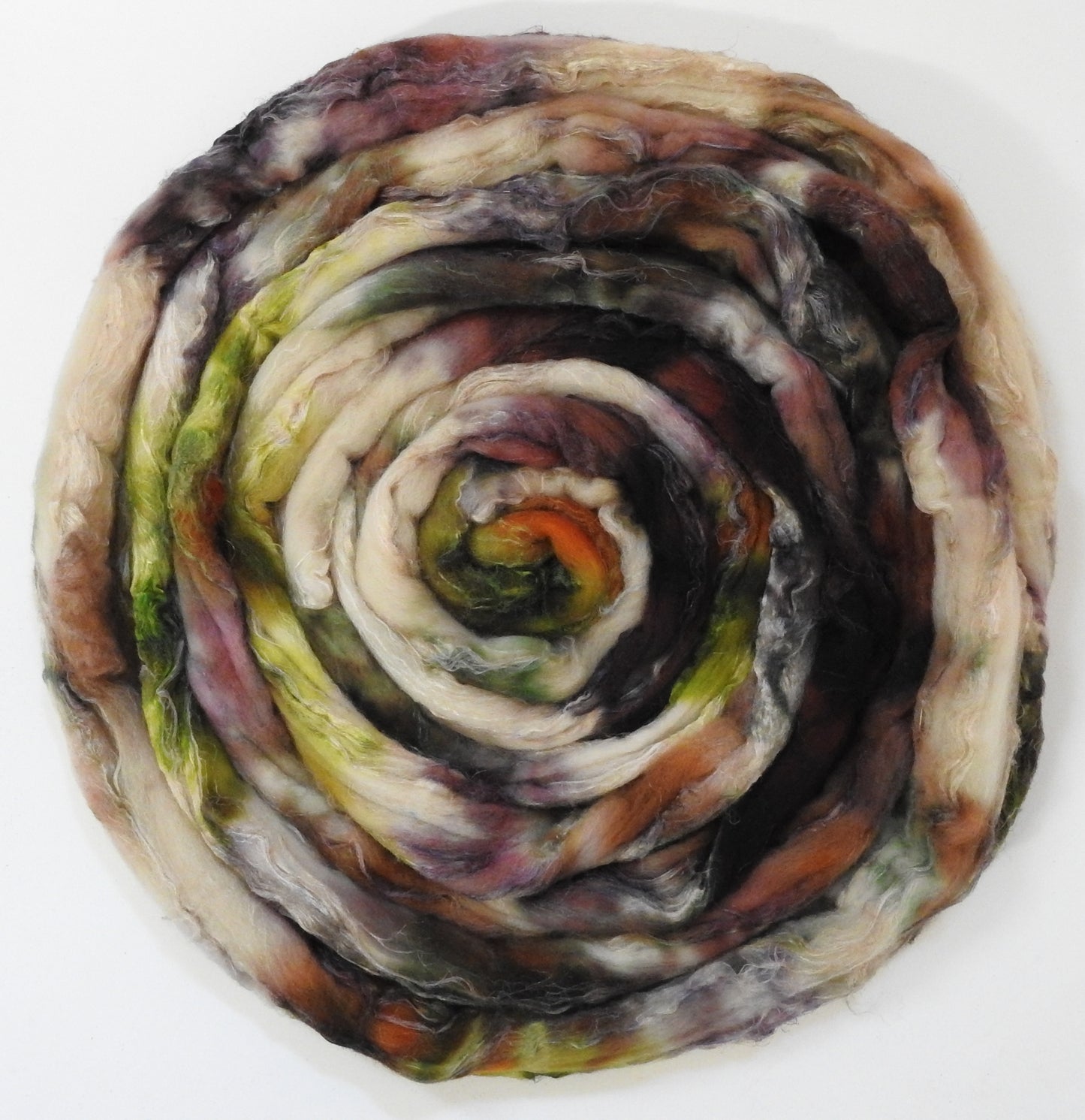 Travertine (5.6 oz) - Batt in a Braid #52- Wensleydale/ Mulberry silk/ Polwarth (60/25/15)