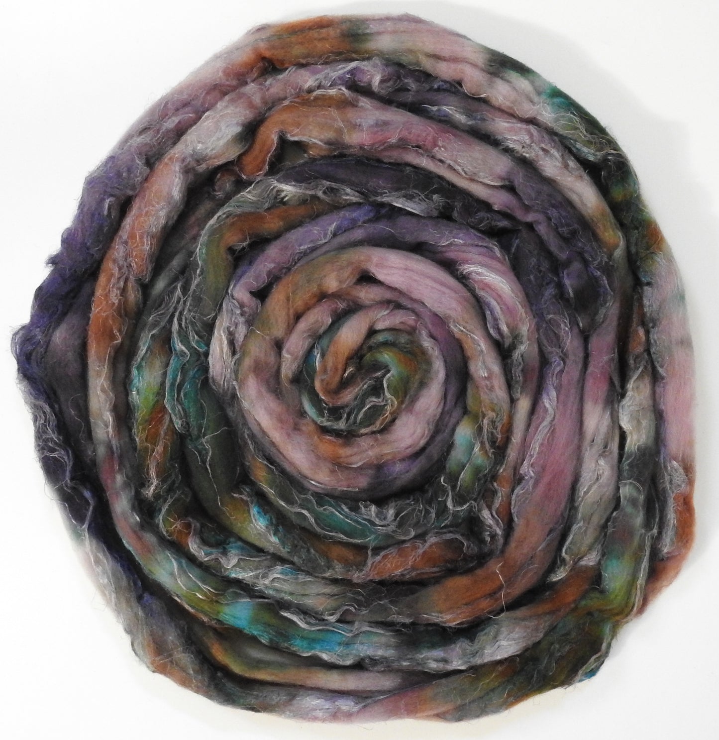 Lepidolite (5.6 oz) - Batt in a Braid #52- Wensleydale/ Mulberry silk/ Polwarth (60/25/15)