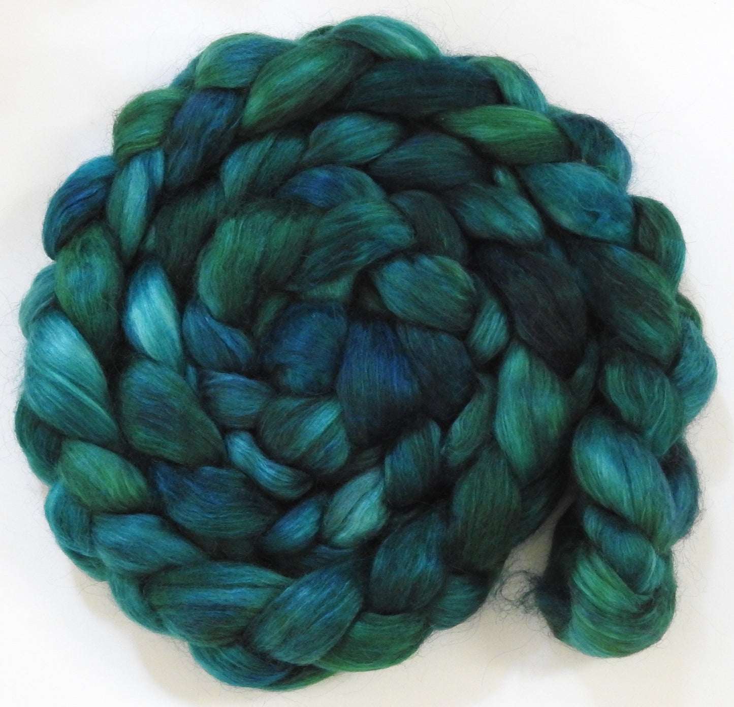 Neptune (5.8 oz) - Batt in a Braid #52- Wensleydale/ Mulberry silk/ Polwarth (60/25/15)