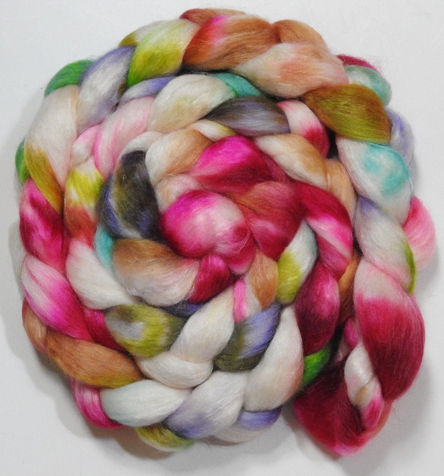 Suncatcher (5.8 oz) -Batt in a Braid #10- Superfine Merino/ Silk/Kid Mohair /Corriedale(25/25/25/25)