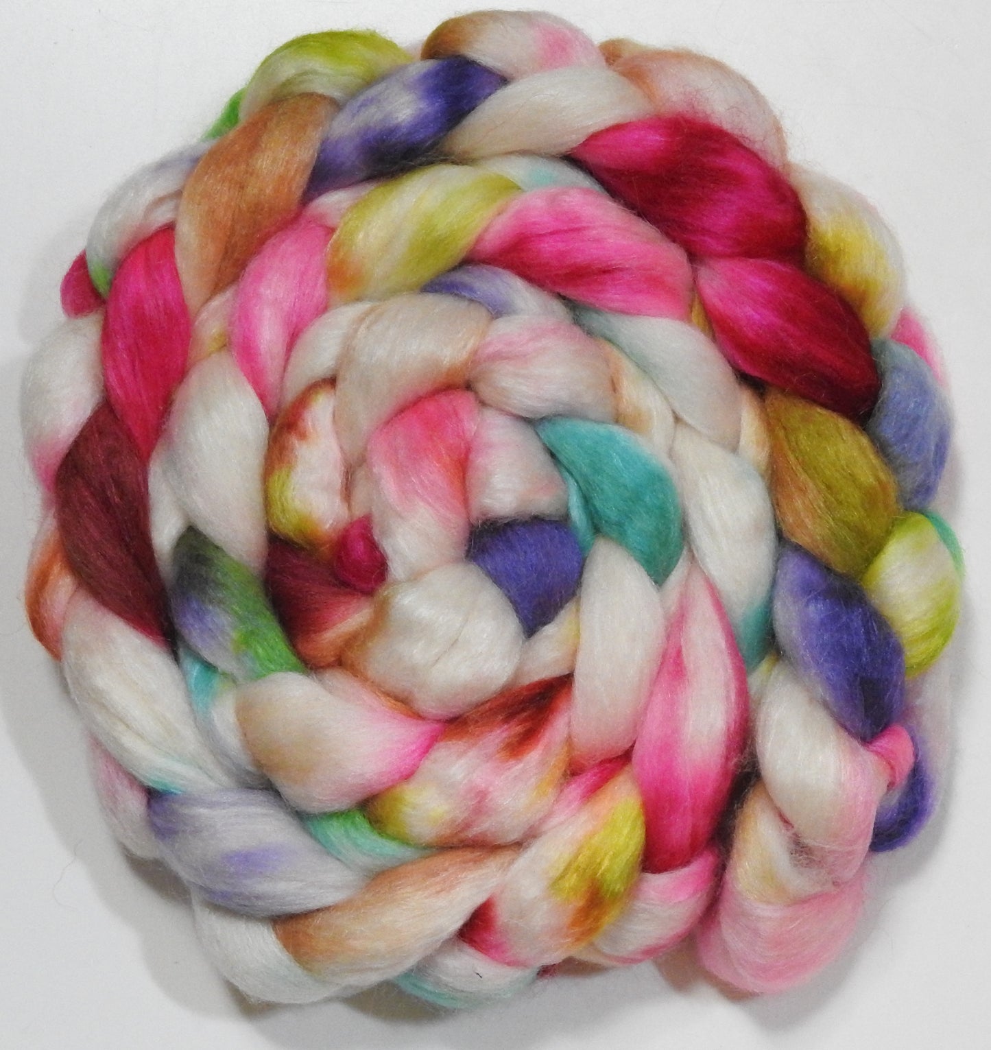 Suncatcher (5.8 oz) -Batt in a Braid #10- Superfine Merino/ Silk/Kid Mohair /Corriedale(25/25/25/25)