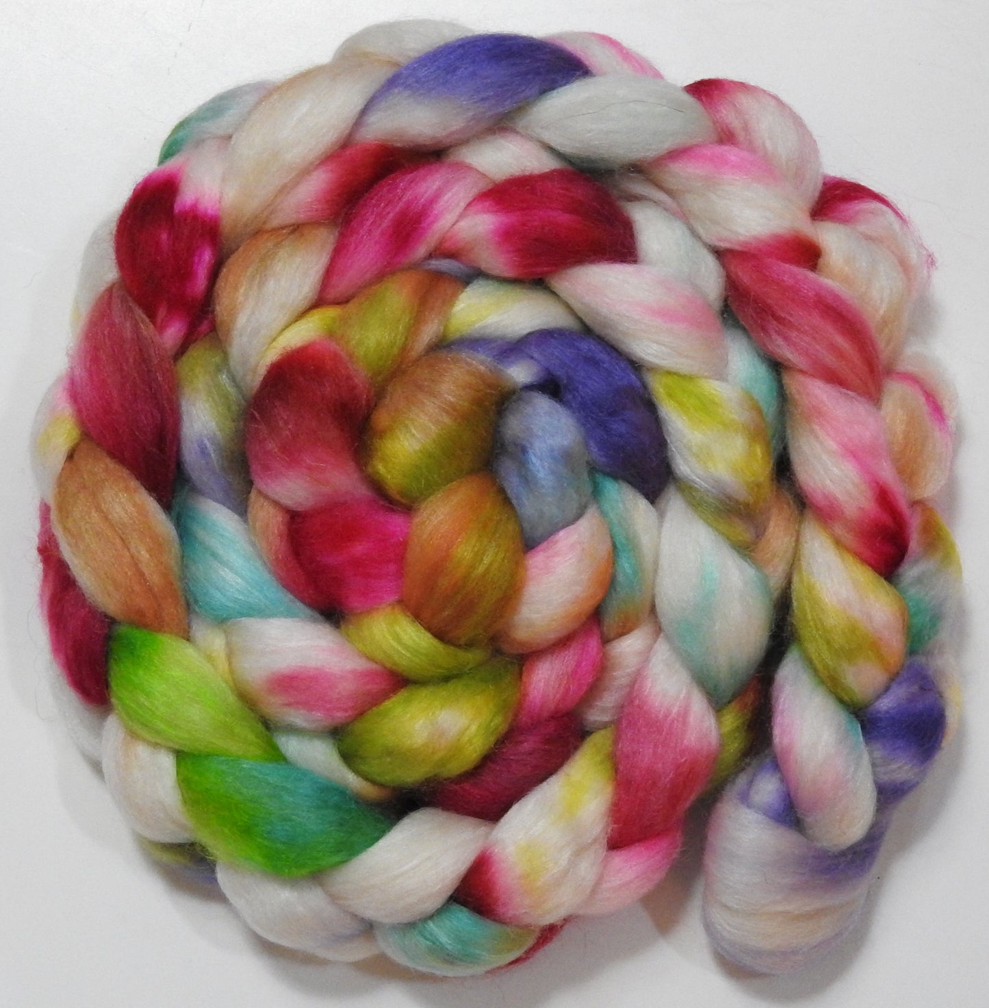 Suncatcher (5.8 oz) -Batt in a Braid #10- Superfine Merino/ Silk/Kid Mohair /Corriedale(25/25/25/25)