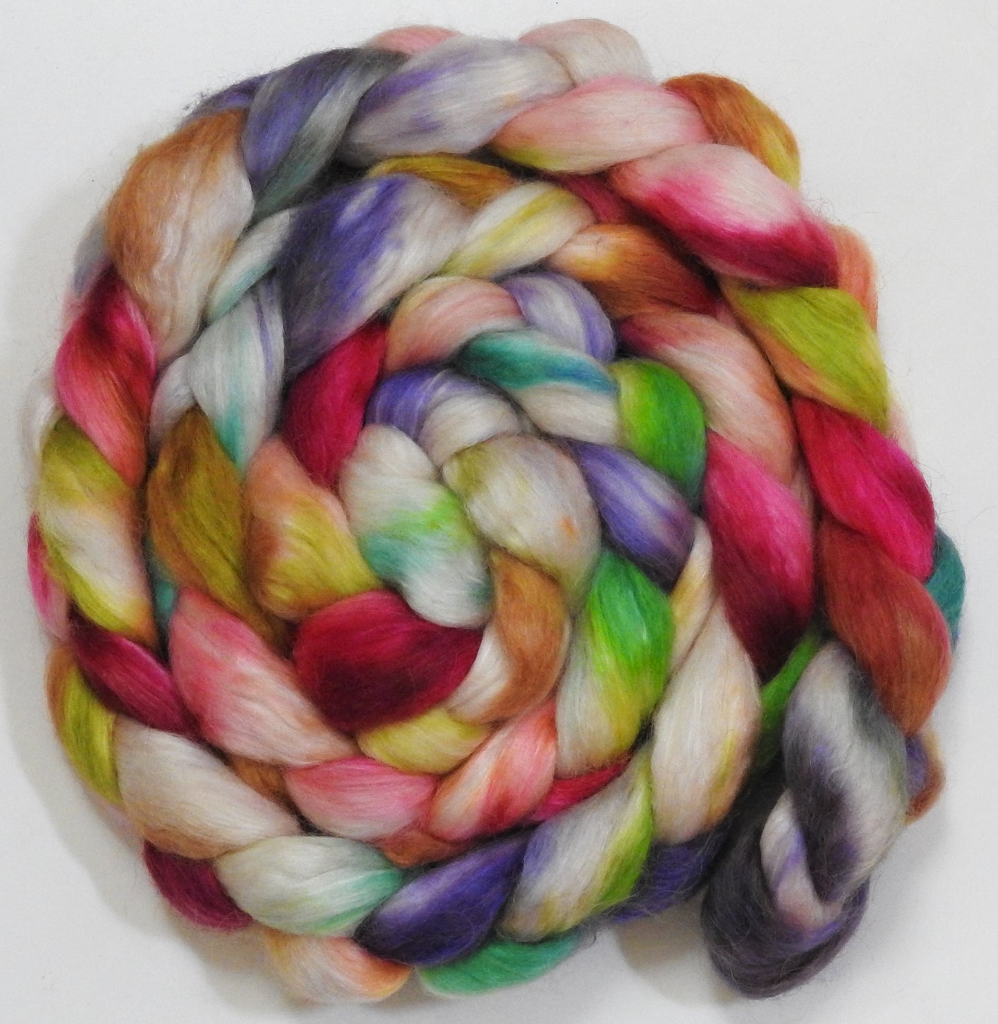 Suncatcher (5.7 oz) - Batt in a Braid #52- Wensleydale/ Mulberry silk/ Polwarth (60/25/15)