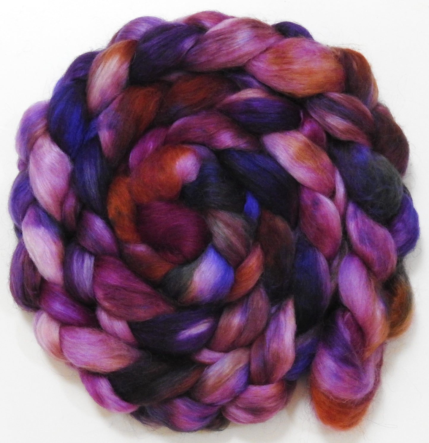 Echinacea (5.7 oz) - Batt in a Braid #52- Wensleydale/ Mulberry silk/ Polwarth (60/25/15)