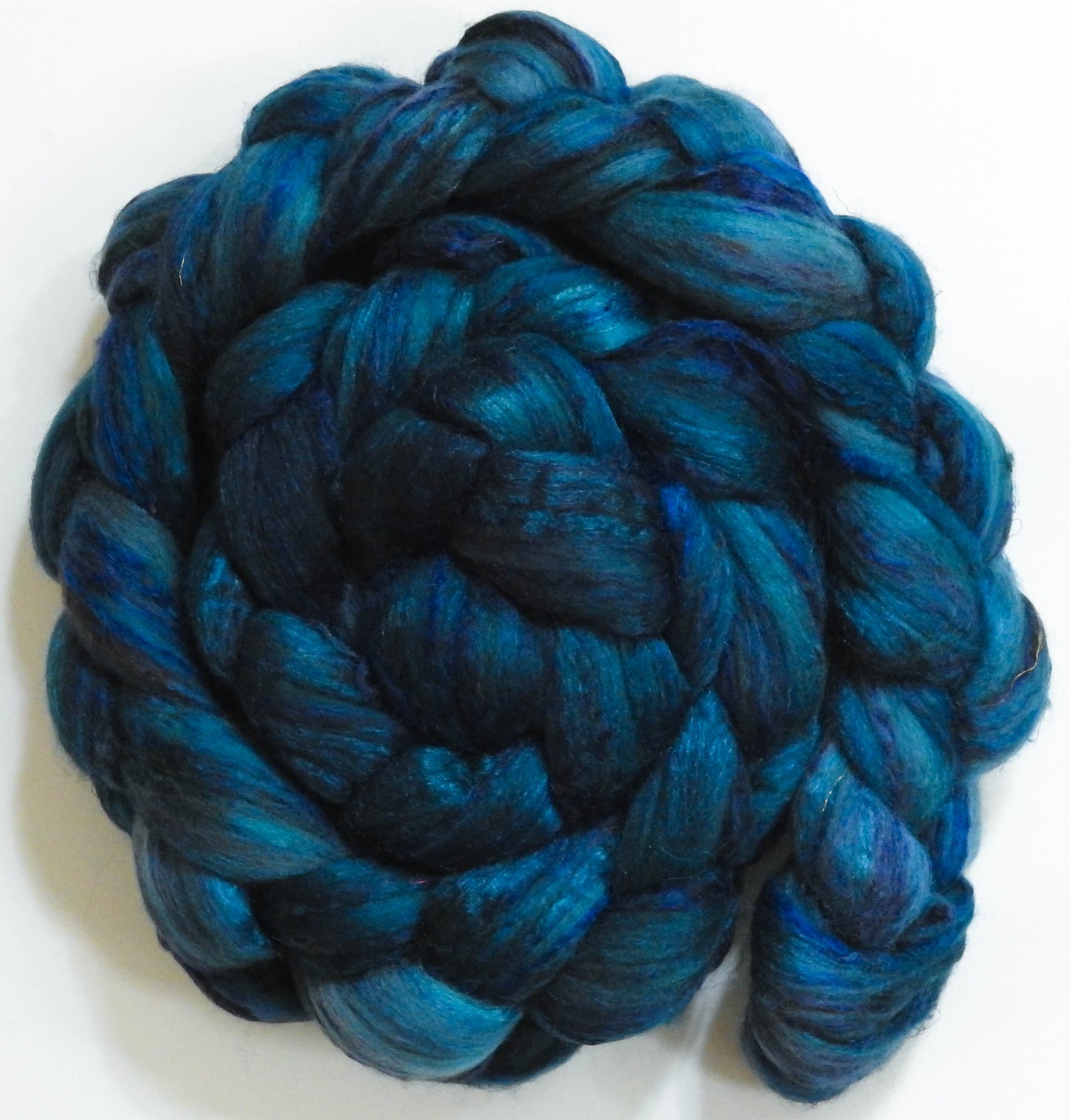 Blue Spruce (5.9 oz)-Batt in a Braid #39 - Merino/ Mulberry Silk / Sari Silk (50/25/25)