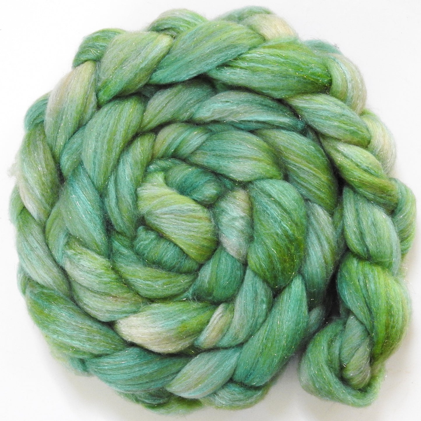 Seafoam (5.4 oz) - Batt in a Braid #67 - Polwarth/Baby Camel/Tussah Silk/Gold Stellina (40/25/25/10)