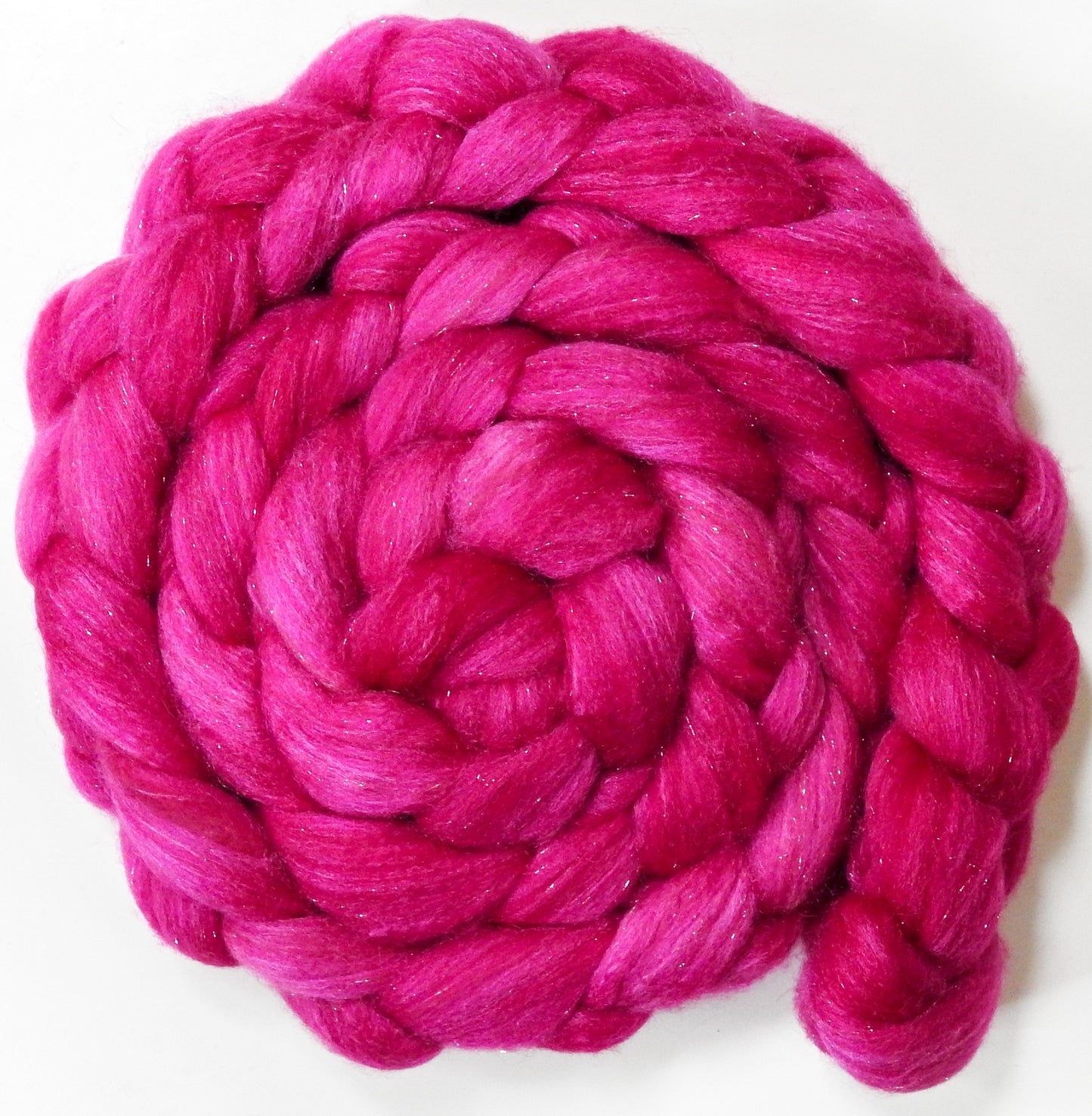 Cerise (5.5oz) - Batt in a Braid #67 - Polwarth/Baby Camel/Tussah Silk/Gold Stellina (40/25/25/10)