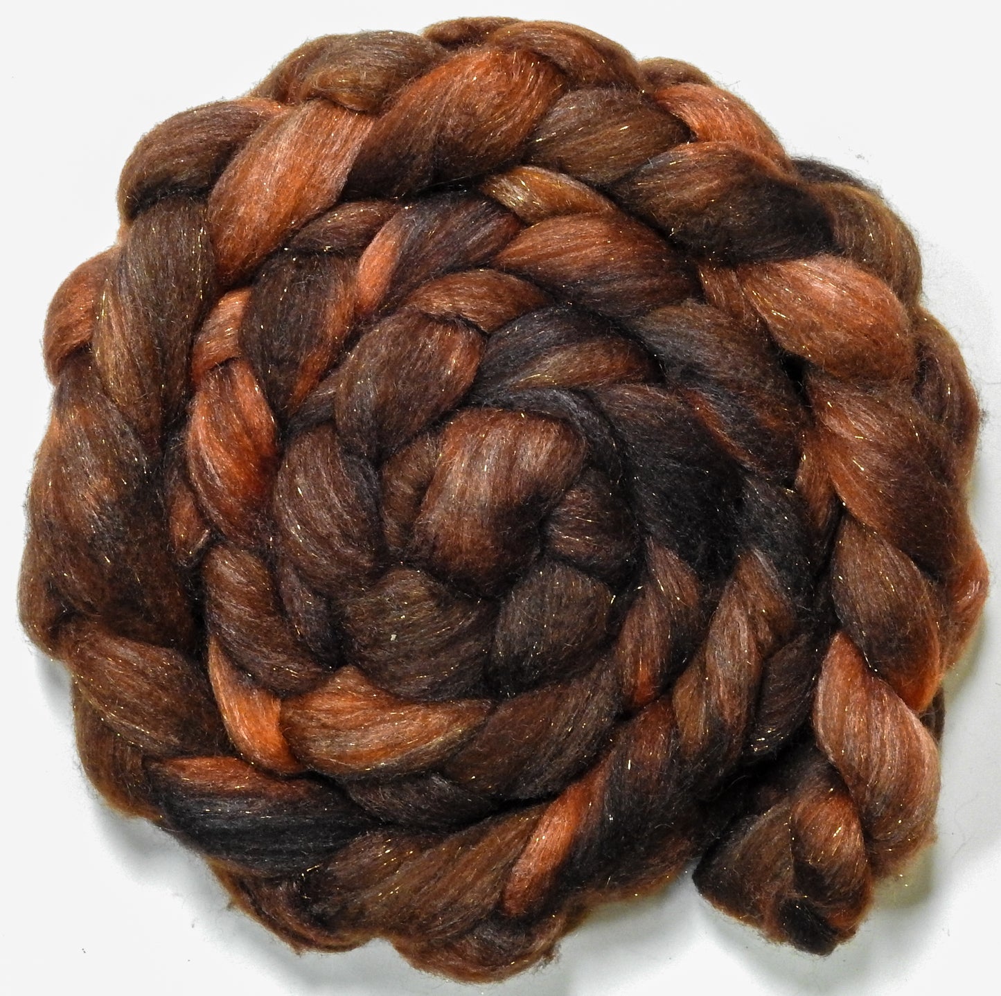 Singular - 62 (5.5oz) - Batt in a Braid #67 - Polwarth/Baby Camel/Tussah Silk/Gold Stellina (40/25/25/10)