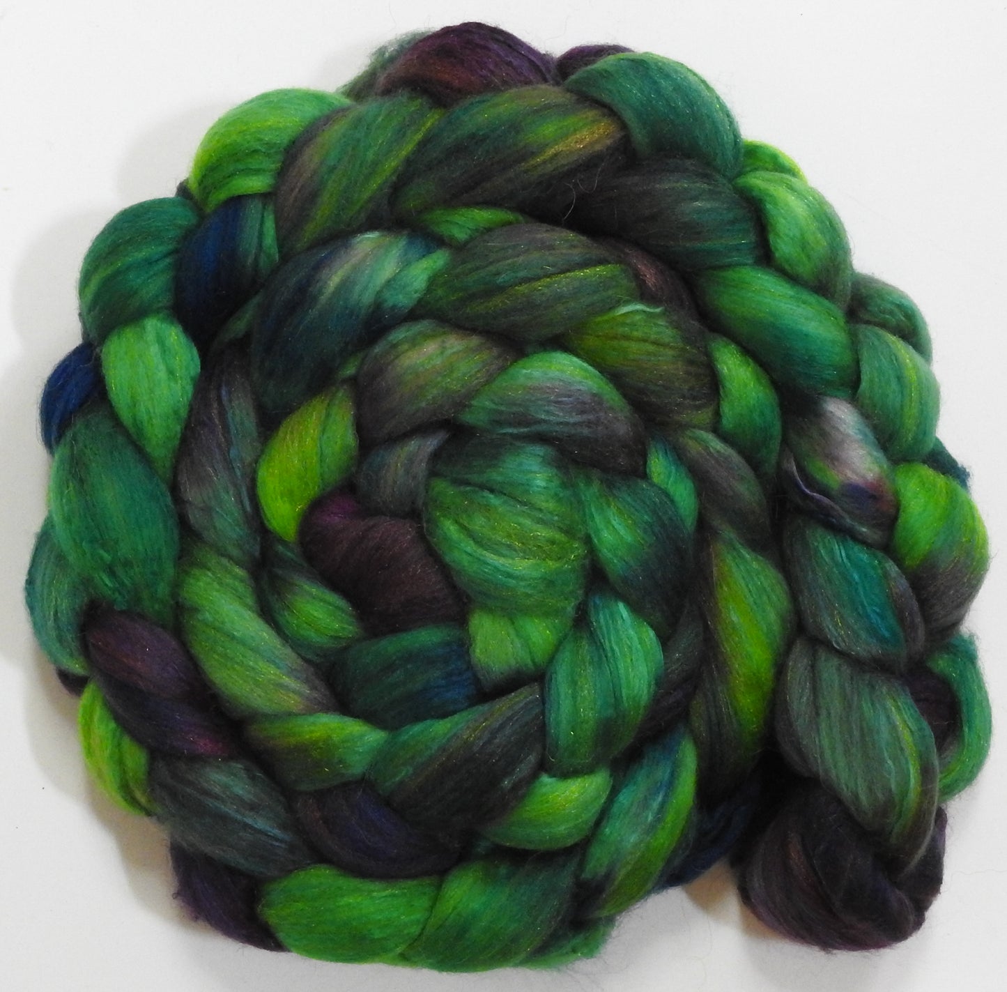 Thai Basil (5.8 oz) - Batt in a Braid #5 - Merino/ Camel/ silk/ faux cashmere/ firestar (25/25/25/13/12)