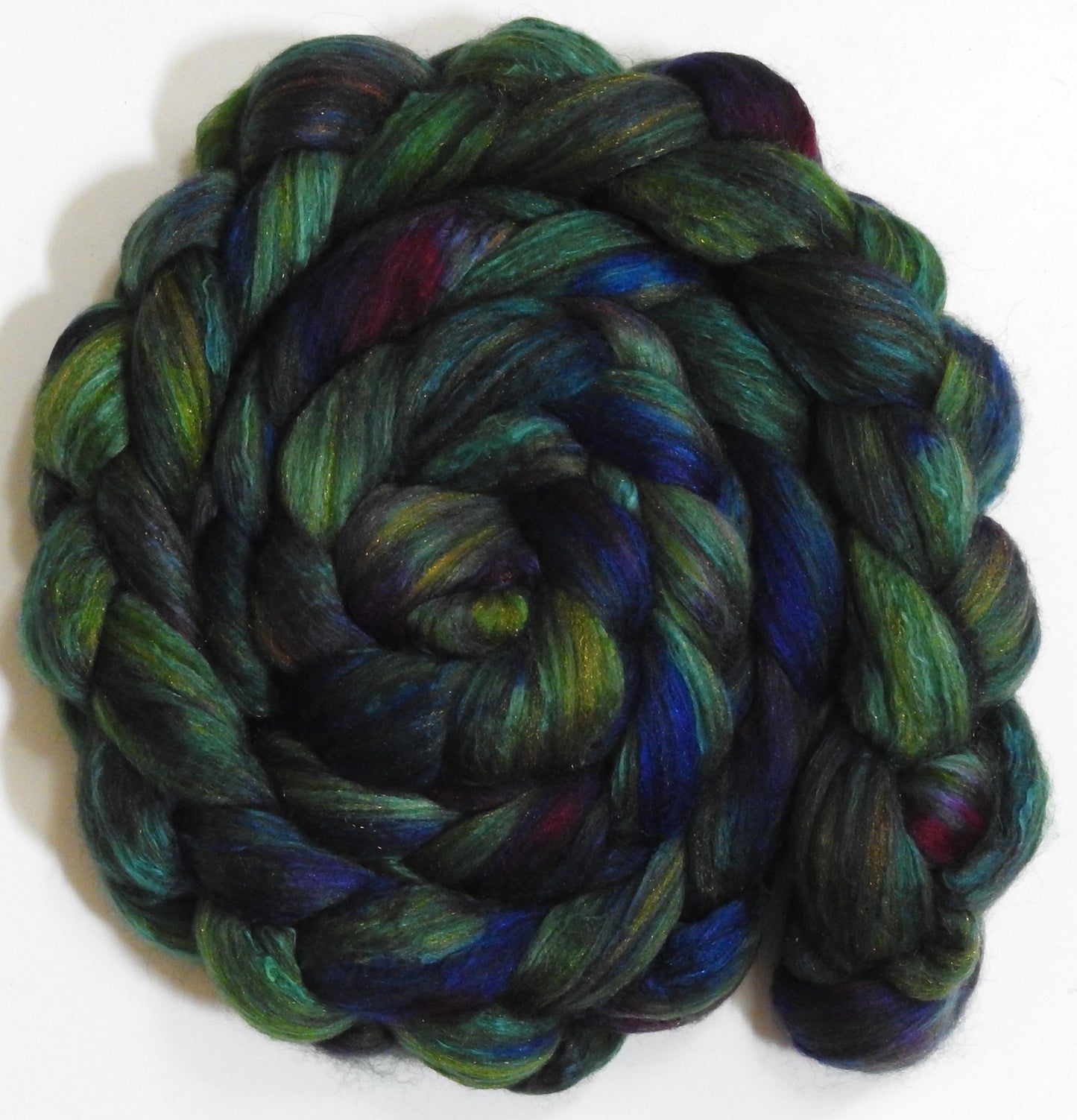 Whispering Pines (5.8 oz) - Batt in a Braid #5 - Merino/ Camel/ silk/ faux cashmere/ firestar (25/25/25/13/12)