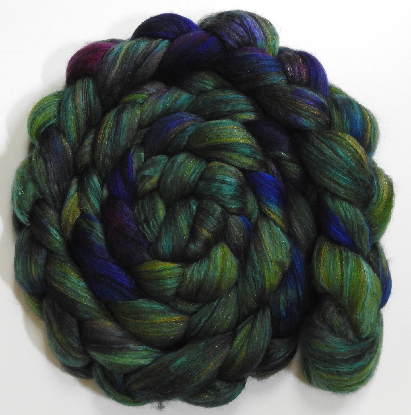 Whispering Pines (5.8 oz) - Batt in a Braid #5 - Merino/ Camel/ silk/ faux cashmere/ firestar (25/25/25/13/12)